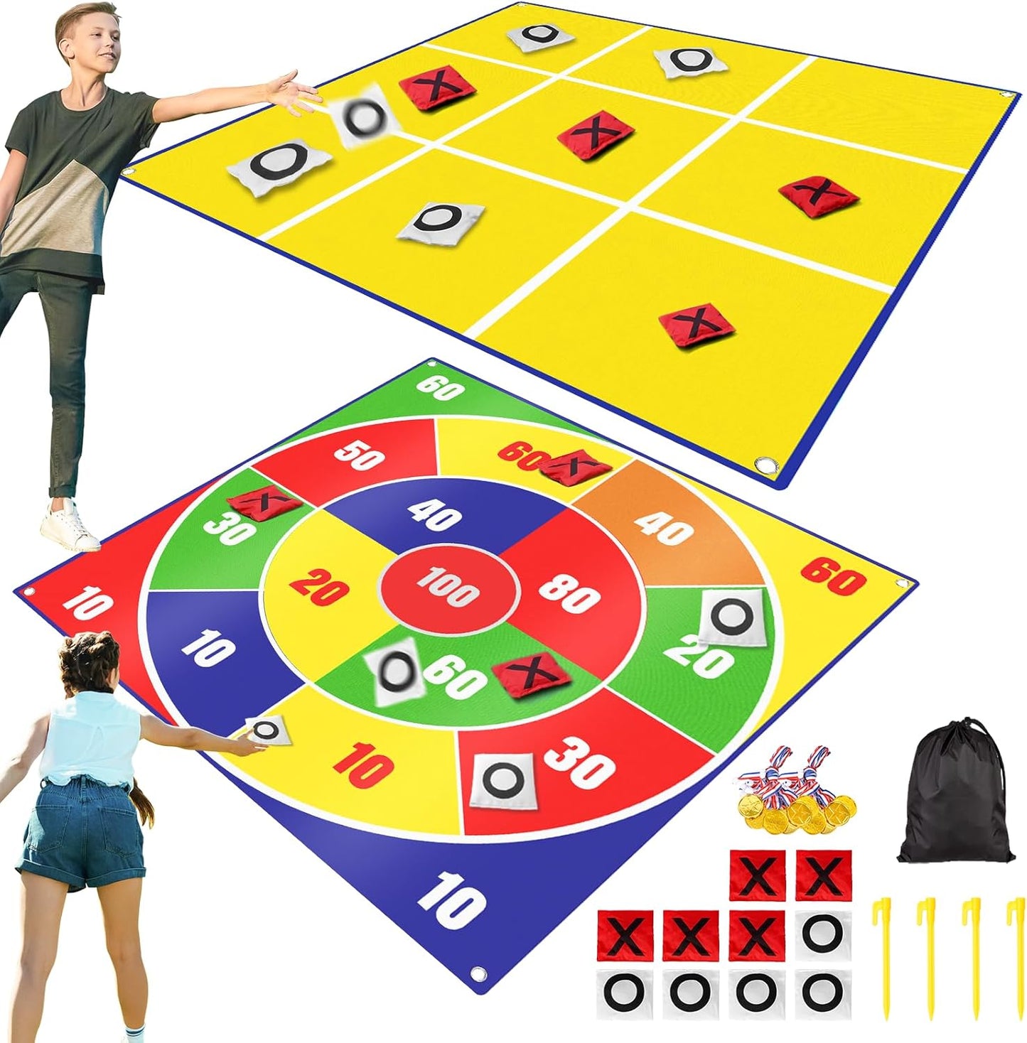 2-in-1 Giant Easter Bean Bag Toss & Large Tic Tac Toe Outdoor Games for Kids Adults-4.5ft Giant Outside Lawn Yard Camping Field Day Games for Kid Family-Backyard Fun Carnival Easter Party Giant Games