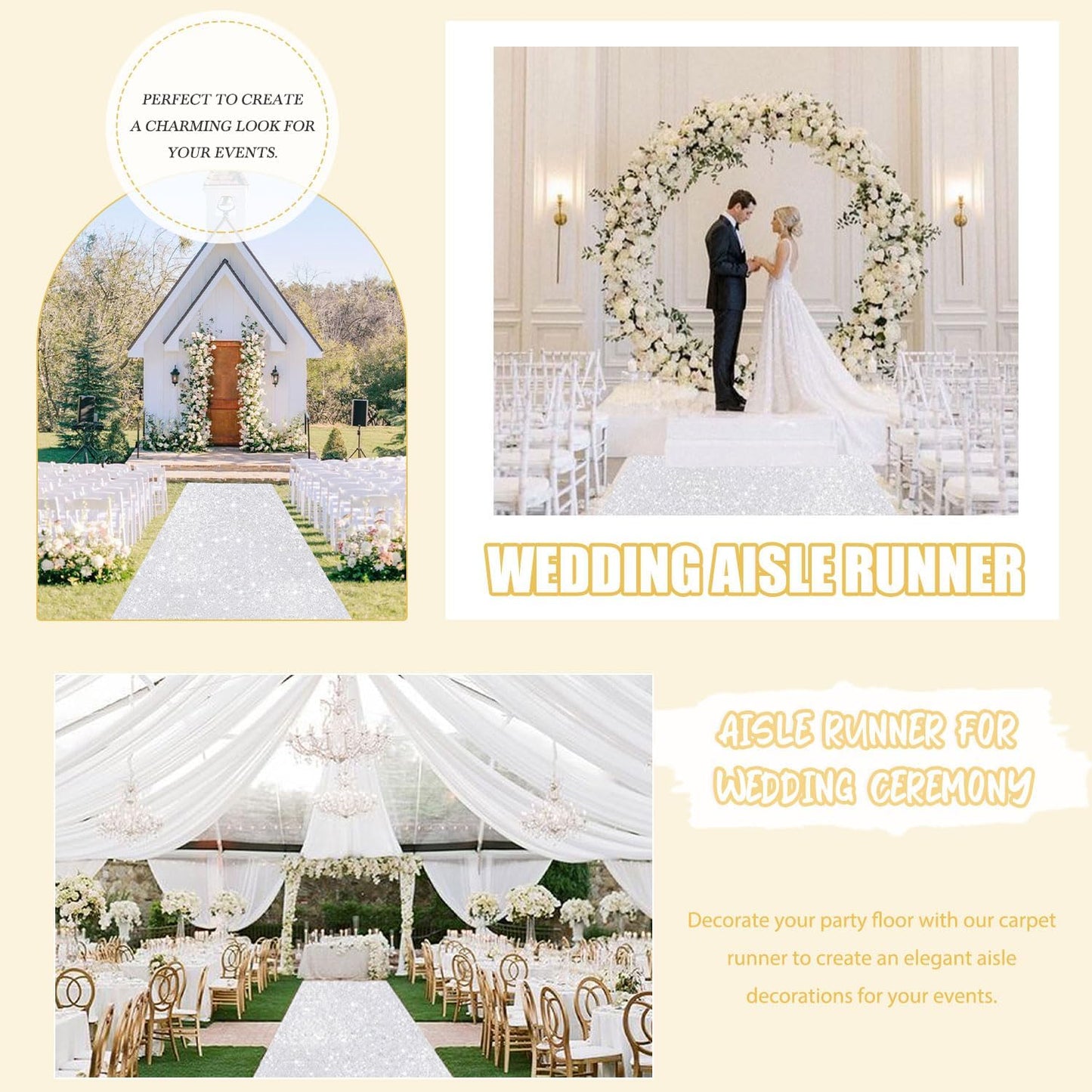 FUHSY Aisle Runners Silver Carpet Runner for Prom 4FT x 15FT Sparkly Wedding Runway Rug with Carpet Tapes Sequin Wedding Runner Aisle for Party Aisles Decorations