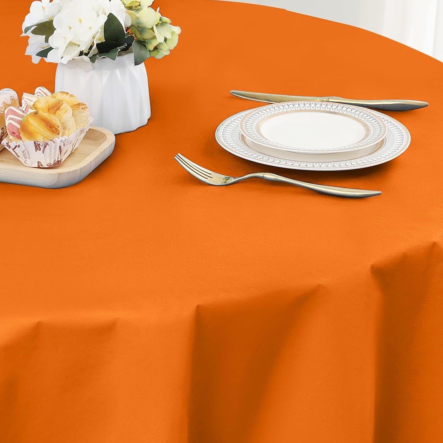 homing Round Vinyl Tablecloth, Waterproof Spillproof Plastic Flannel Backed Table Cloth, Wipe Clean Table Cover for Dining, Buffet Parties and Camping (Orange, 60")