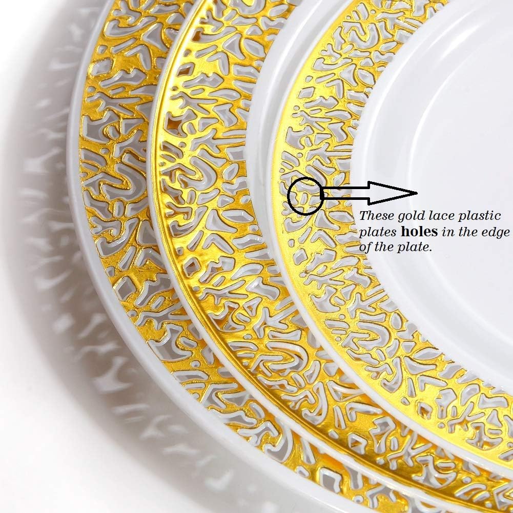 WDF 150PCS Gold Thanksgiving Plastic Plates Set Fall Plastic Plates 25Guests Gold Disposable Dinnerware Sets for Thanksgiving