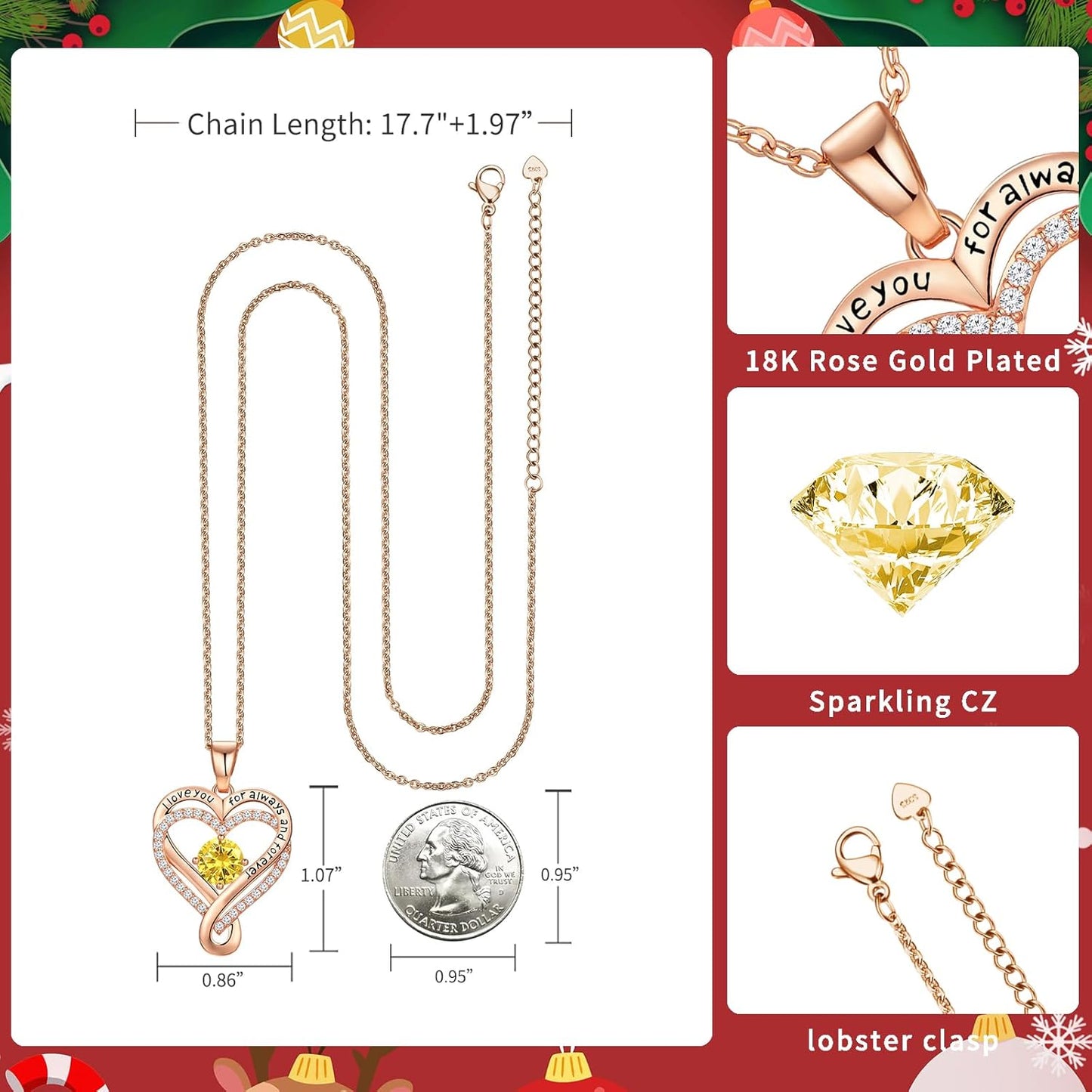 18K Rose Gold Infinity Love Heart Birthstone Necklace for Women Wife, Anniversary for Women Wife Birthday Gift for Her Girlfriend Mom Daughters, I Love You Women's Jewelry S925 Sterling Silver