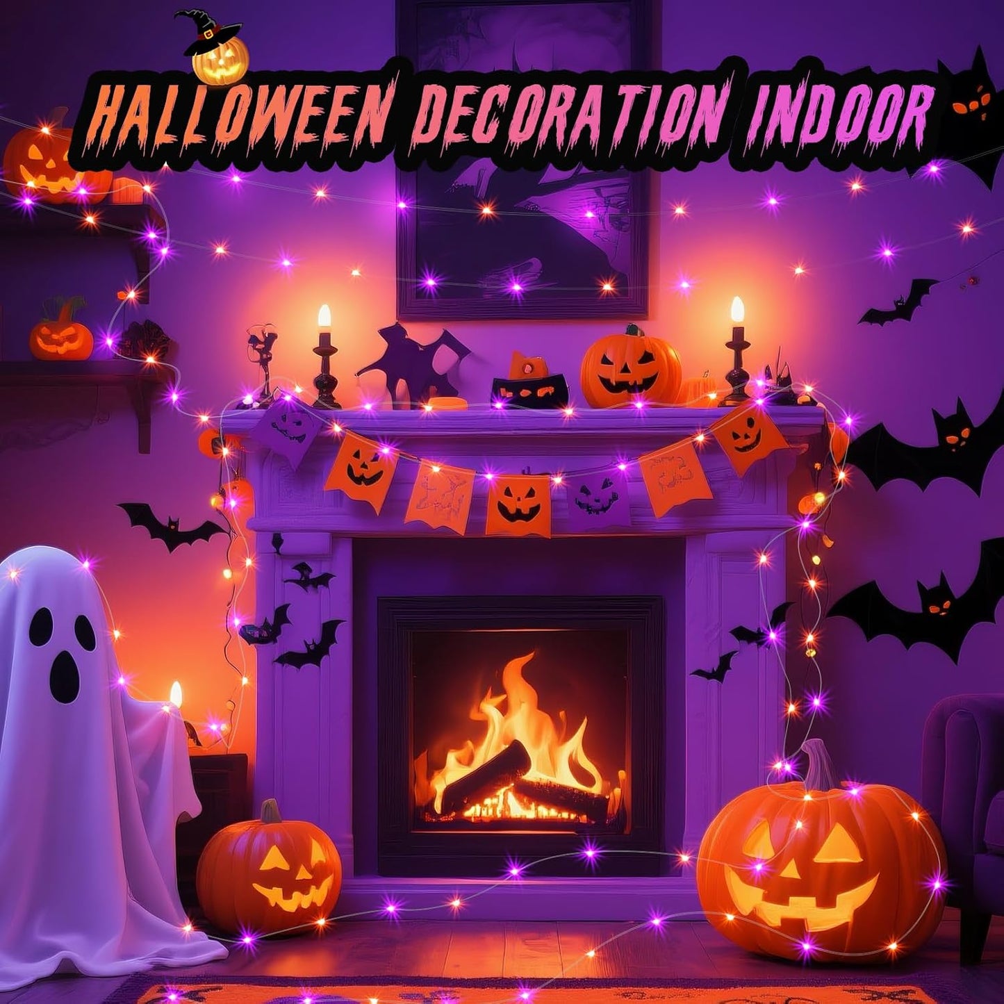 ZGWJ 24 Pack Halloween Fairy Lights Battery Operated, 7ft 20 Mini LED Halloween Fairy String Lights Silver Wire 3 Modes Waterproof for DIY, Parties, Bedroom Decorations Orange& Purple