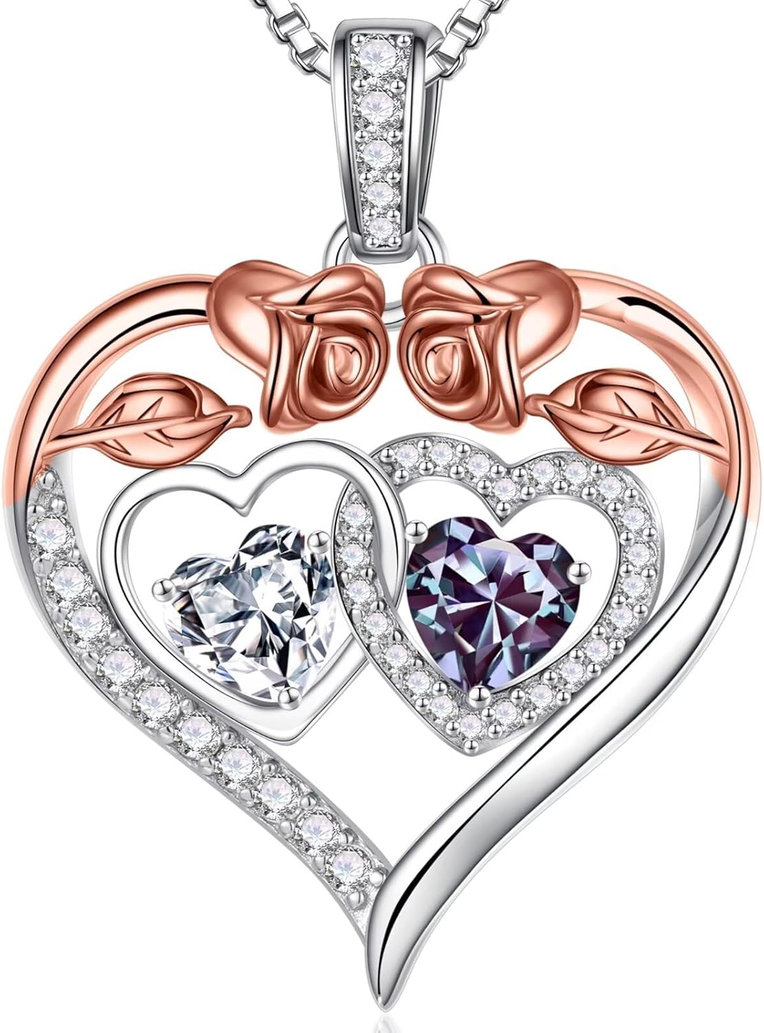 Iefil Double Birthstone Necklace Gifts for Wife Girlfriend Her Women, Birthstone Jewelry Gemstone Valentines Birthday Gifts for Her Women Wife Mom Grandma