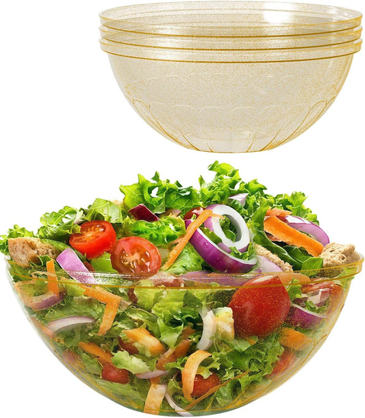 BESTVIP 150oz Glitter Gold Plastic Serving Bowls for Party, 4 Pack 11.6inch Large Disposable Chips Bowl for Salad, Snacks, Candy Dishes for Parties, Christmas, Weddings & Holidays, Events, Reusable