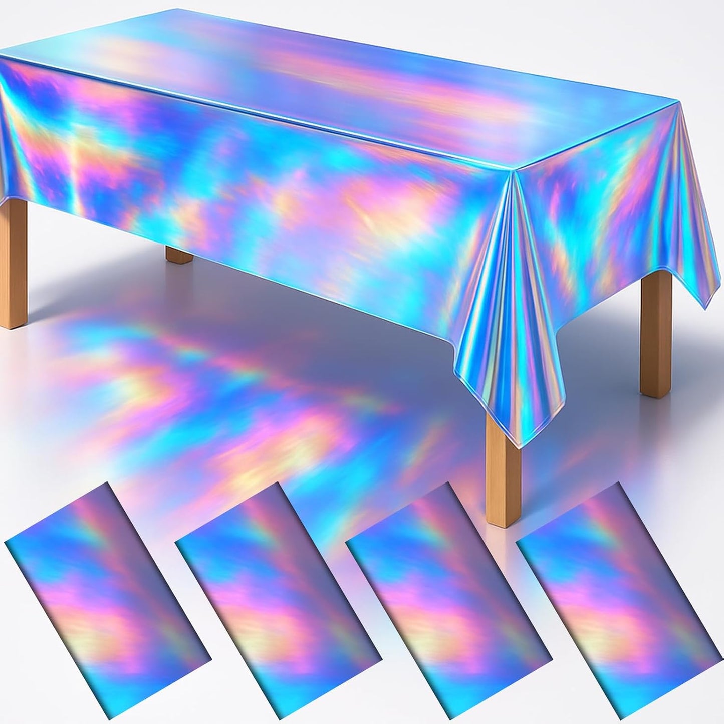 Iridescent Plastic Tablecloth 54" x 108" Iridescence Party Table Cloth Rectangle Laser Disposable Table Covers Holographic Foil Party Decoration, Birthday, Wedding, Christmas Decorations (4 Packs)