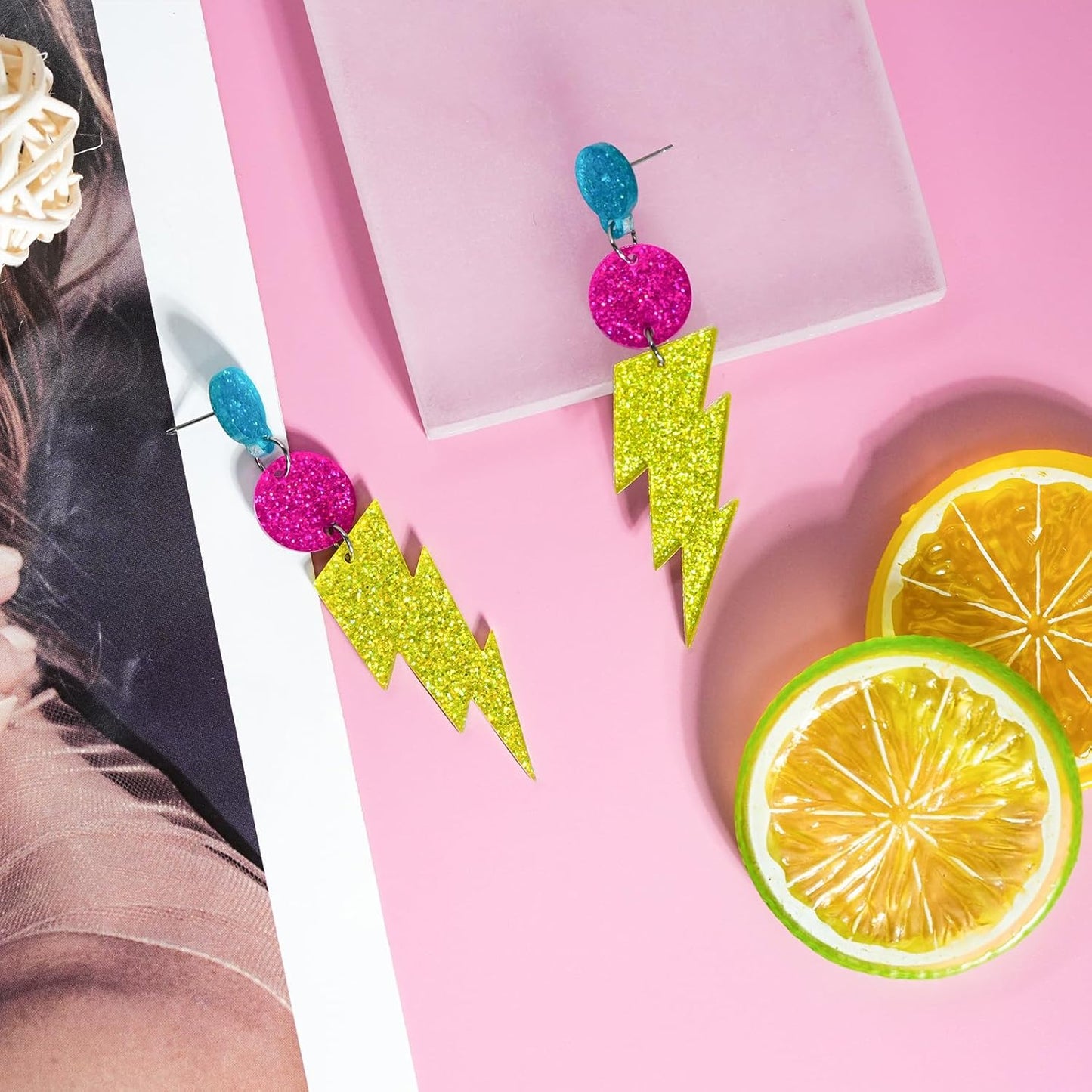 80s Neon Earrings for Women Acrylic Lightning Bolt Drop Earrings Retro 80s 90s Glow Party Accessories Neon Jewelry for Halloween Costume Outfit