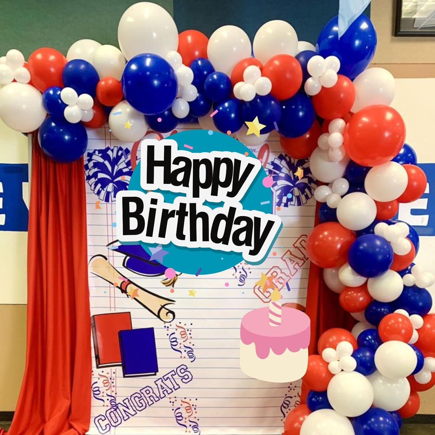 Red and White Balloon Arch Kit - Baseball Balloon Arch with 18/12/5 inch Pearl Light Blue Latex Balloons, Confetti for Birthday, Baby Shower, Independence Day Party