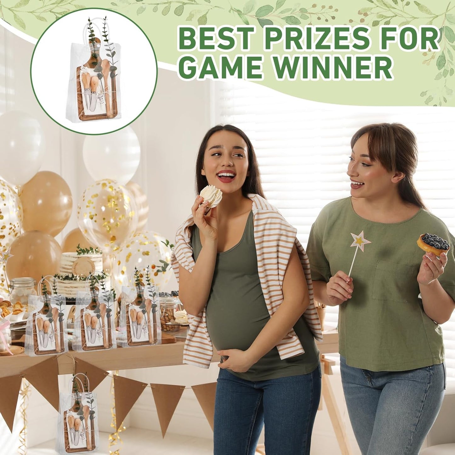 Baby Shower Prizes for Game Winners Bamboo Cheese Board Spoon Fork Butter Spreaders Plaid Towel Thank You Card and Gift Bags for Baby Shower Wedding Bridal Shower Favors (Acacia, 10 Sets)