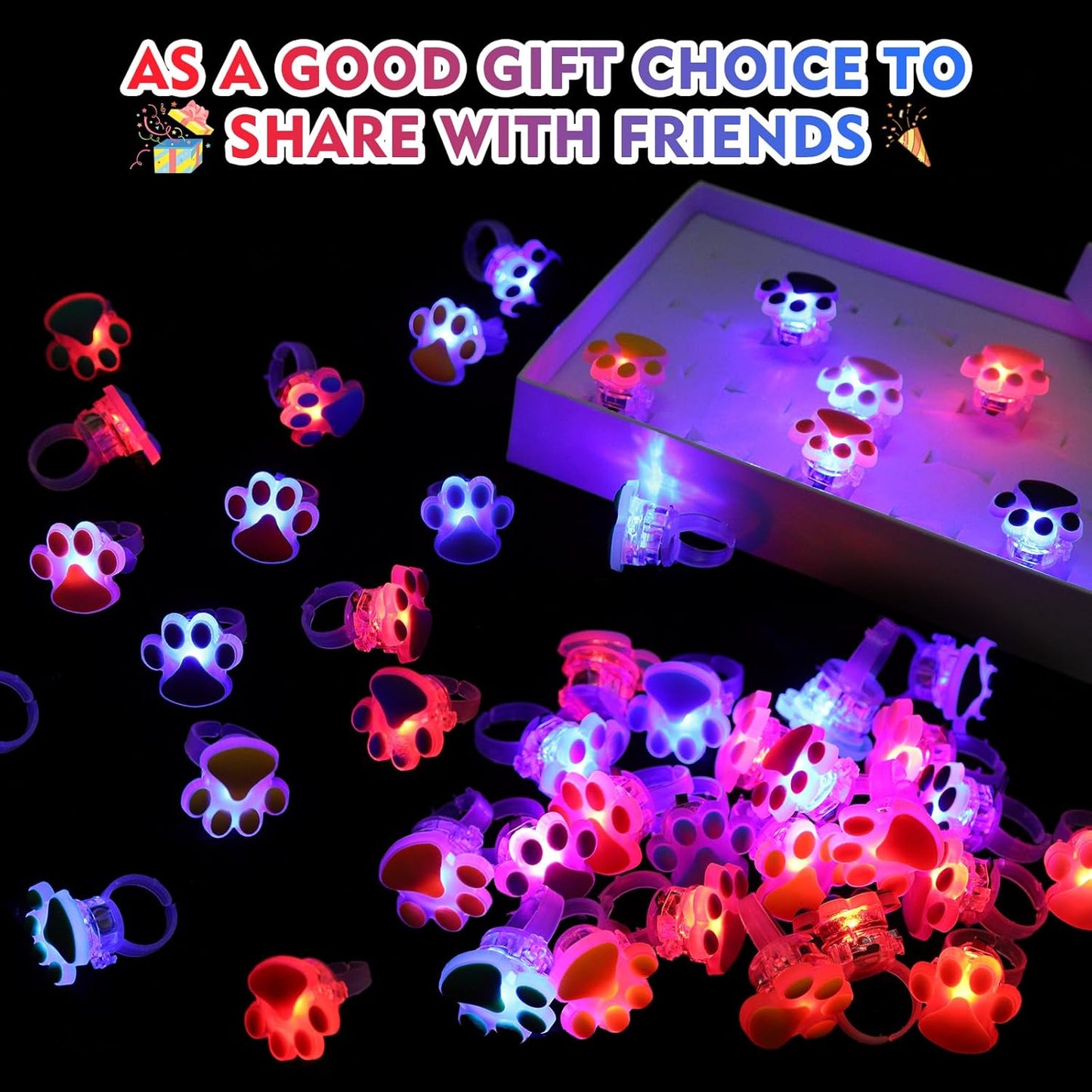 TUWUNA Paw Print LED Light Up Rings 24 Pcs Paw Party Favors Glowing Finger Rings Toys for Pet Puppy Dog Birthday Party Supplies,Classroom Prizes Pinata Goodie Bag Stuffers Gifts