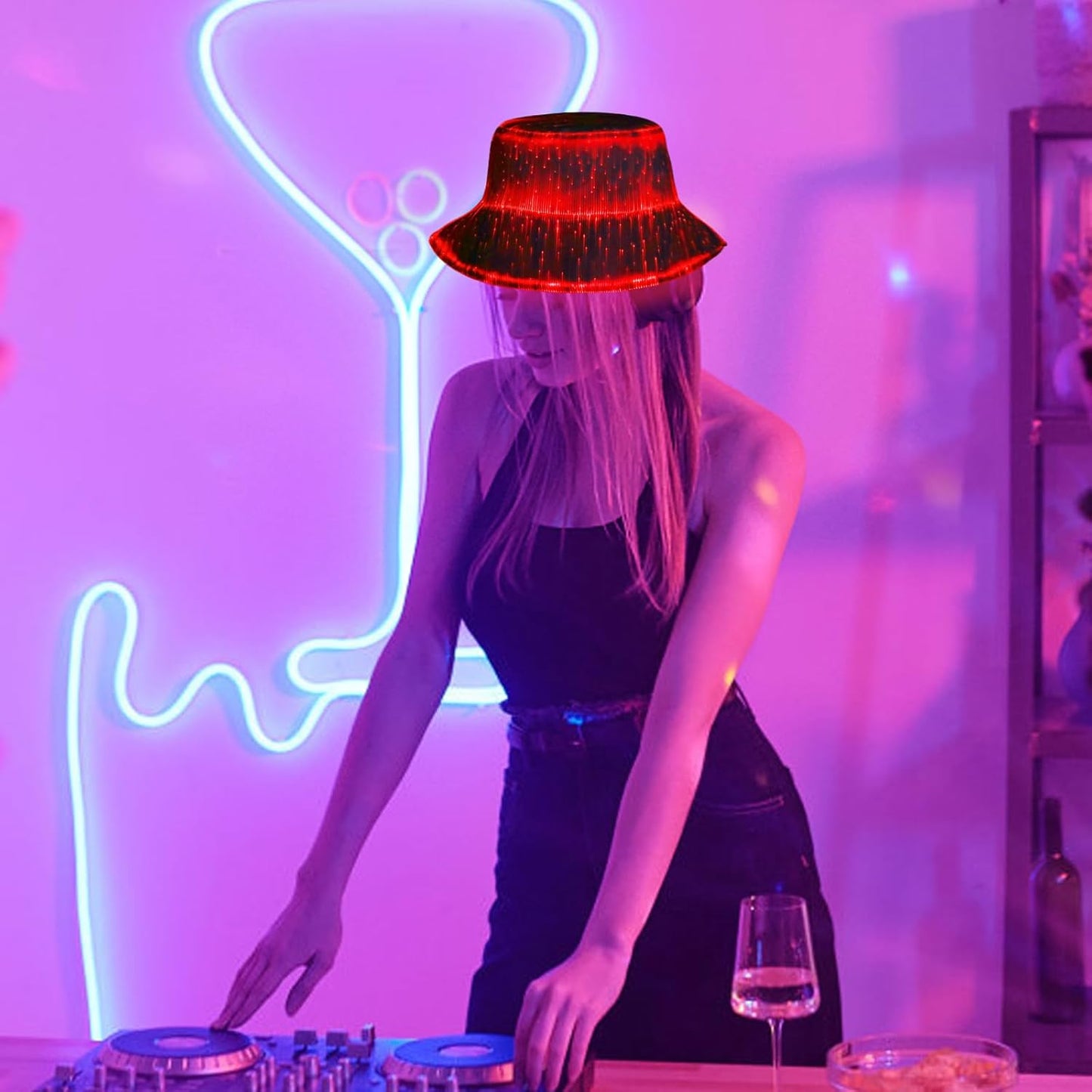 LED bucket hat, Rave hat with light up hat 7 colors crazy hat, Glowing in the dark hat with USB rechargeable