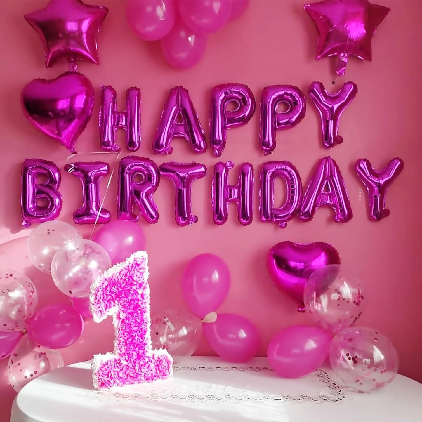 Hot Pink Happy Birthday Balloon Banner, 16 Inch Foil Mylar Happy Birthday Balloons Letters, Reusable Happy Birthday Sign, Hot Pink Birthday Decorations for Women and Girls