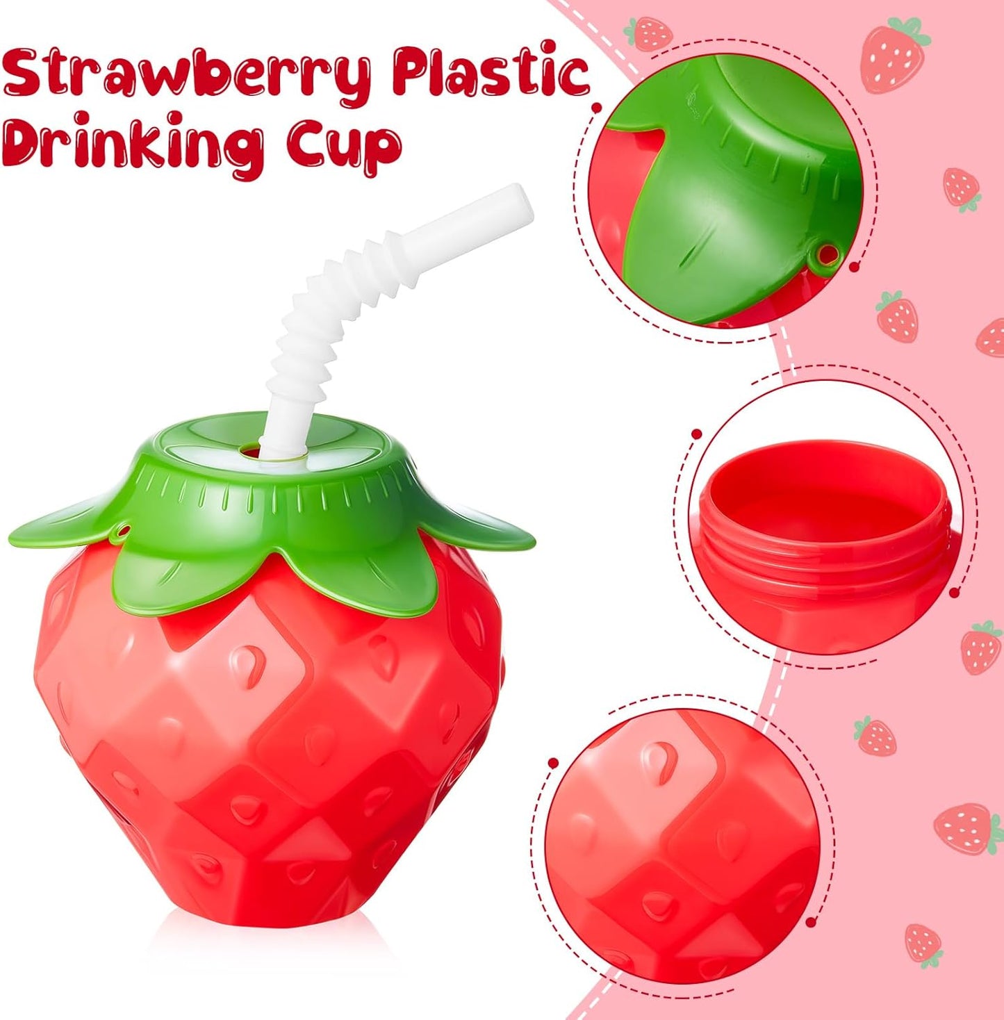 Havawish 24 Pcs Strawberry Shaped Cup with Lids and Straws, 17oz Strawberry Birthday Party Supplies Plastic Portable Reusable Cute Cups Water Bottle for Girls Women Drinking