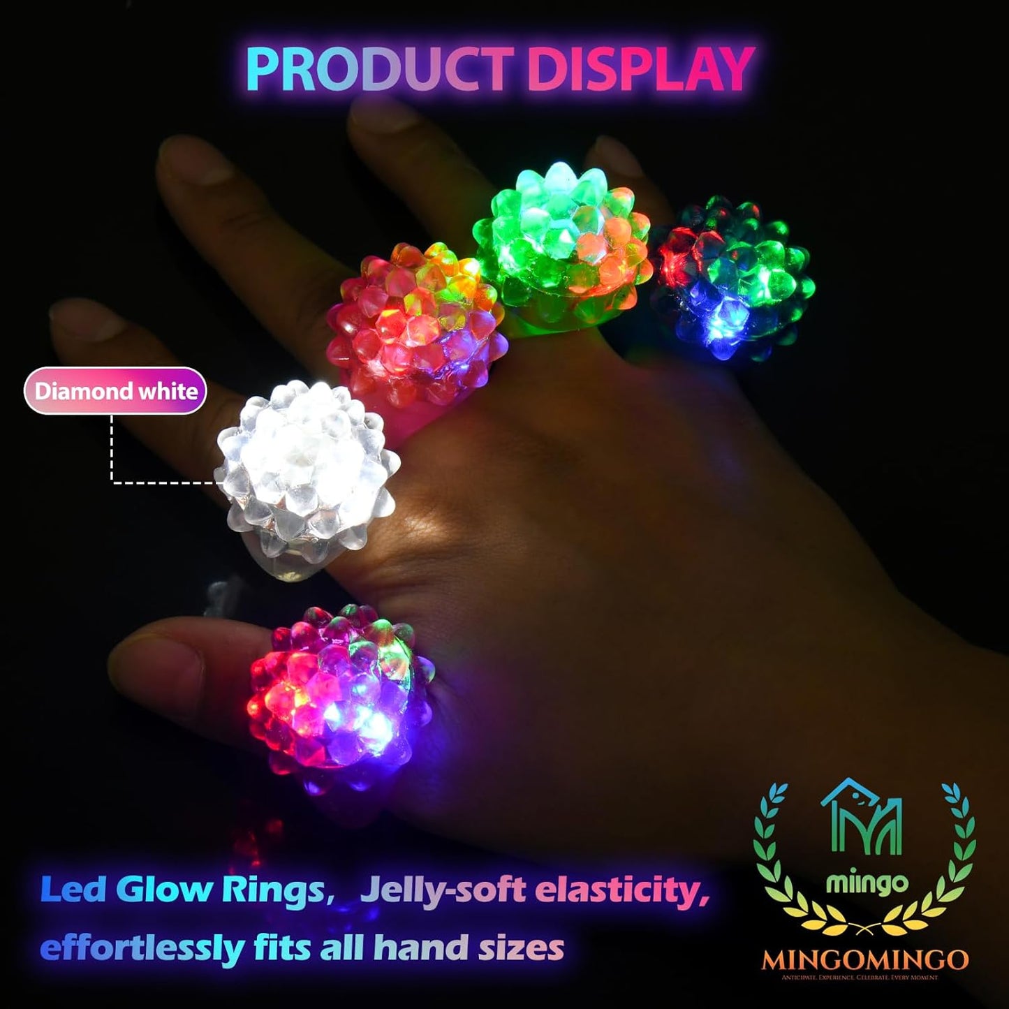 MINGOMINGO 25 Pack Led Light up Rings & Glow Rings Bulk Party Favors - 3-Mode Flashing LED Jewelry, Treasure Box Toys for Classroom, Easter Egg Fillers, Bulk Halloween Christmas Concert Supplies