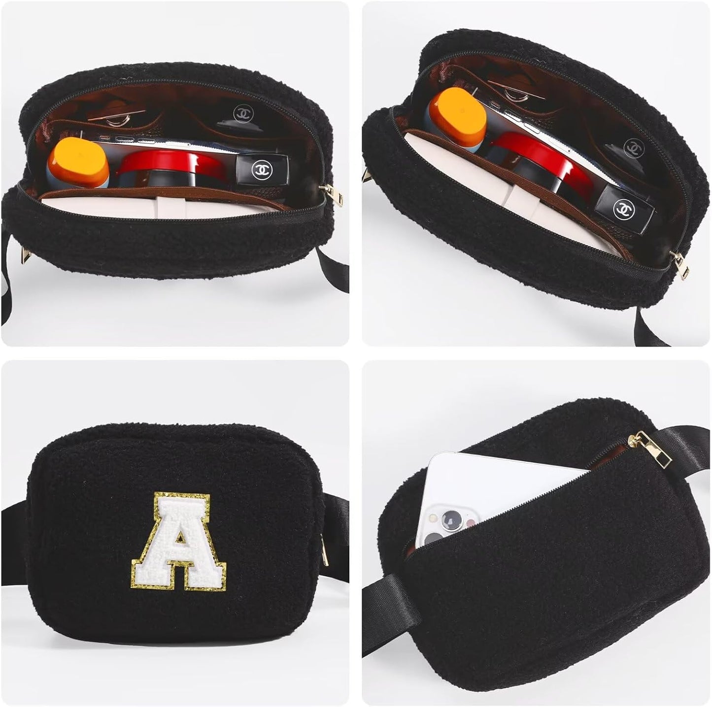 YOOLIFE Bridesmaid Gifts - Bridesmaid Proposal Gift Wedding Day, Bridal Shower Gifts, Maid of Honor Gifts, Fleece Belt Bag Initial Crossbody Bag Black B