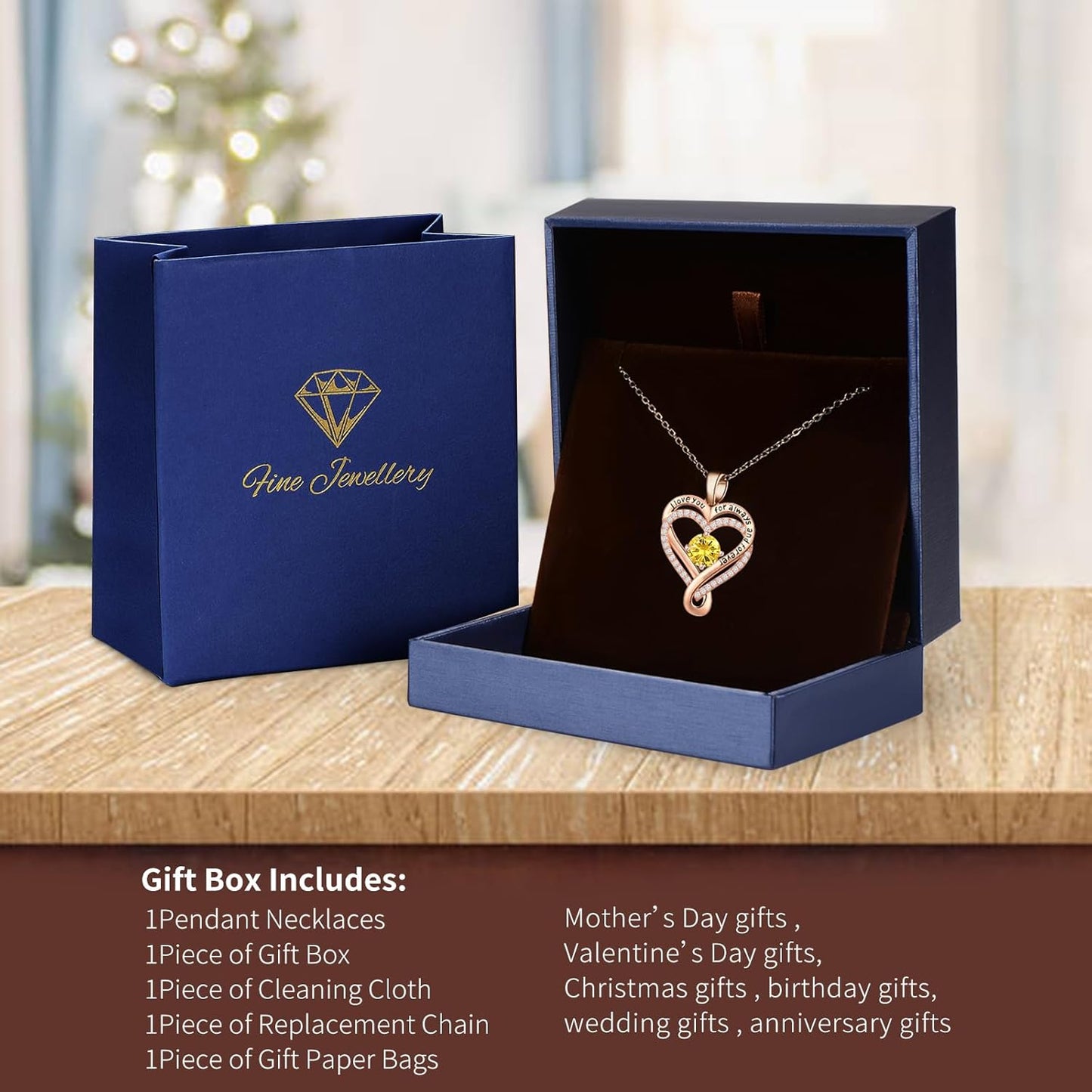 18K Rose Gold Infinity Love Heart Birthstone Necklace for Women Wife, Anniversary for Women Wife Birthday Gift for Her Girlfriend Mom Daughters, I Love You Women's Jewelry S925 Sterling Silver