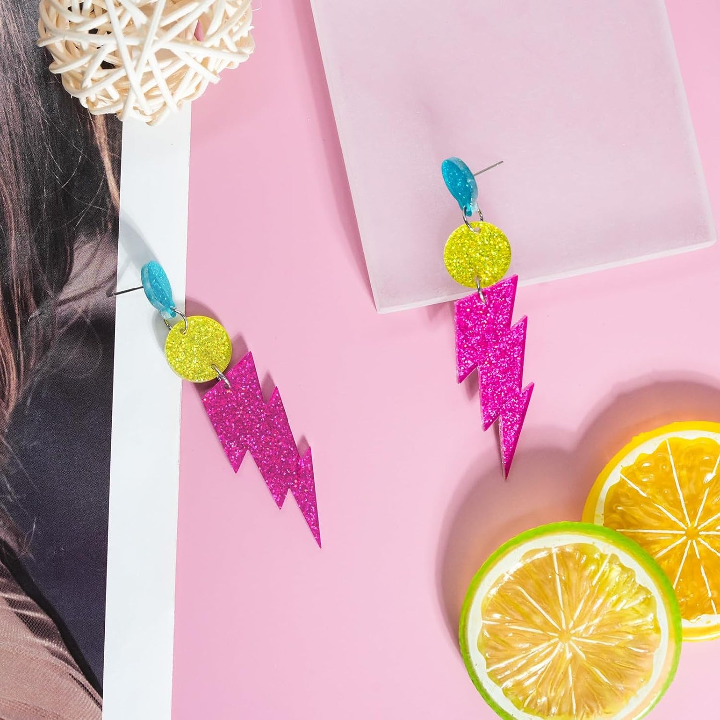 80s Neon Earrings for Women Acrylic Lightning Bolt Drop Earrings Retro 80s 90s Glow Party Accessories Neon Jewelry for Halloween Costume Outfit