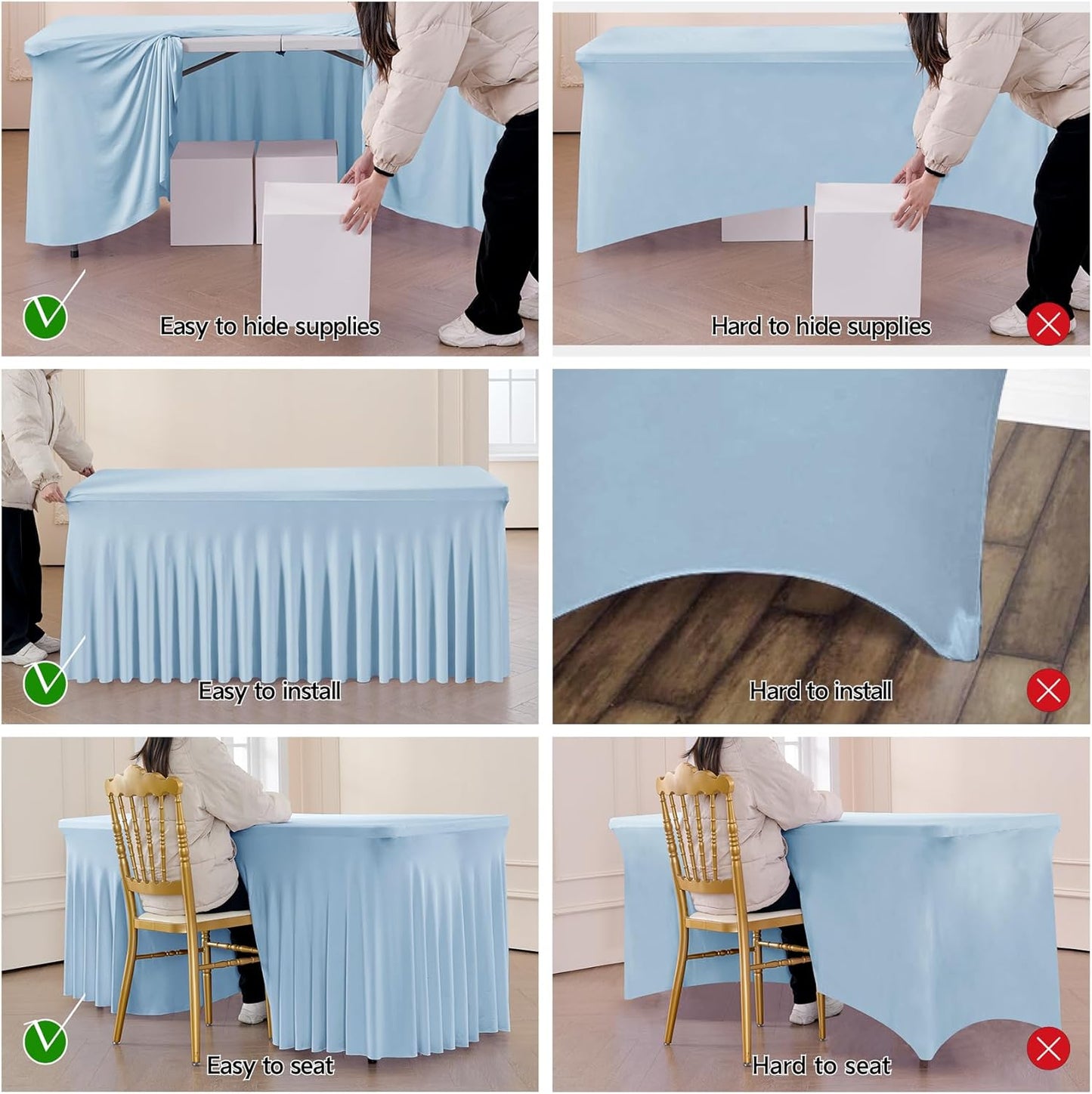 leegleri 2 Pack Baby Blue Spandex Fitted Table Clothes for 6 Foot Rectangle Tables, Wrinkle Free 6ft Table Cover, Spandex Table Skirt for 6FT Rectangle Tables-for Banquet Weddings Parties