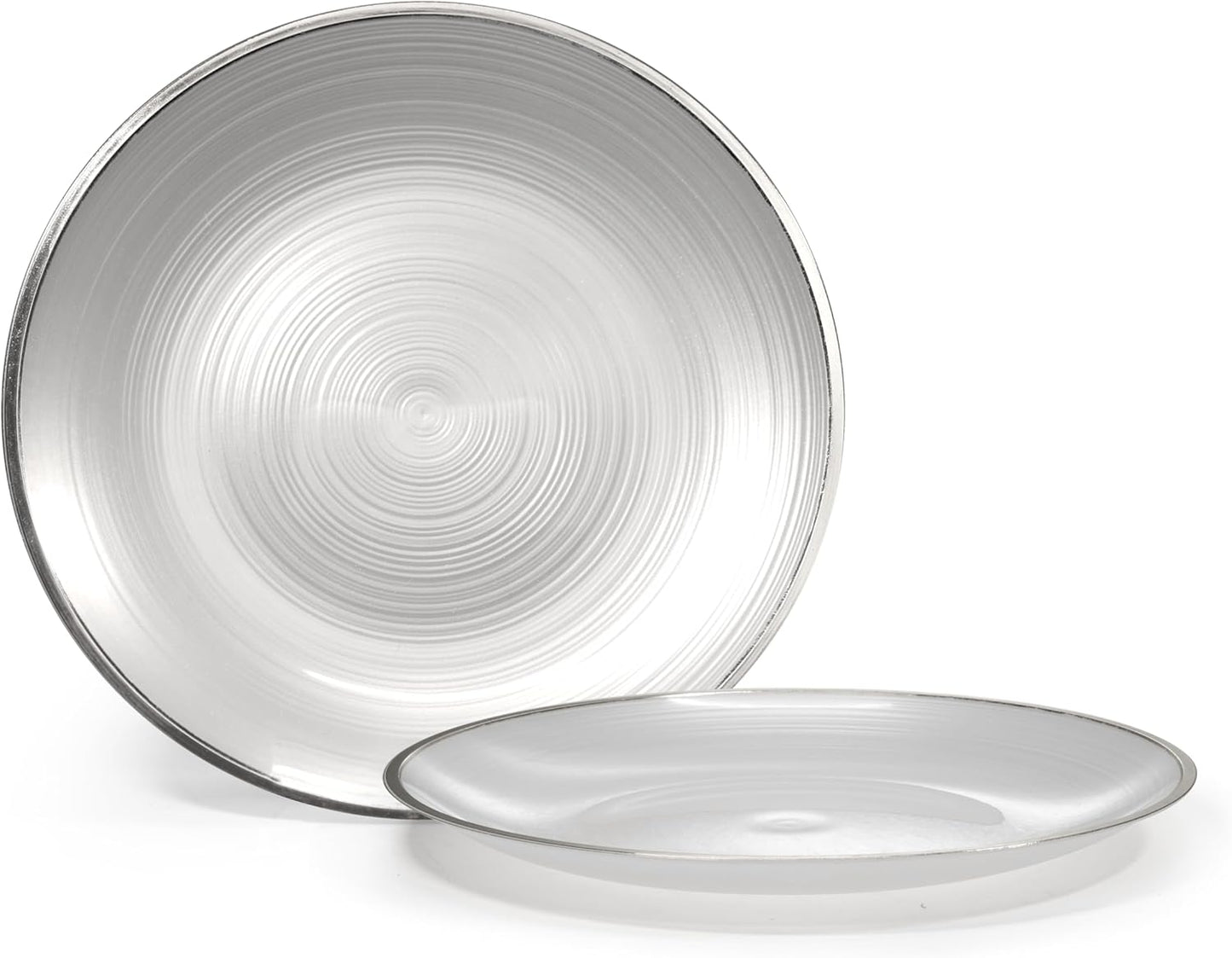 " OCCASIONS " 50 Plates Pack (25 Guests)-Wedding Party Disposable Plastic Plate Set -25 x 10'' Dinner + 25 x 7'' Salad & Dessert plates (Belize in White Pearl & Silver)