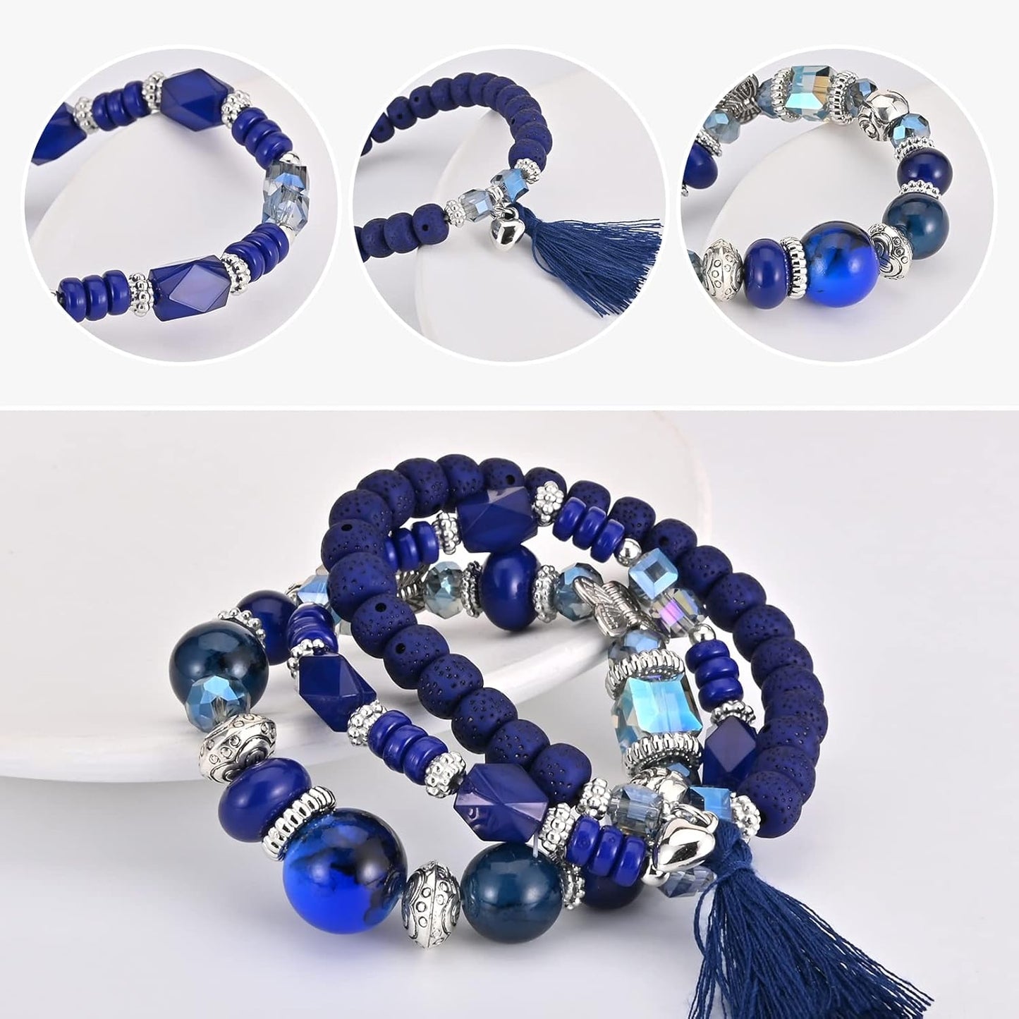 Bohemian Bracelet Sets for Women - 6 Sets Stackable Stretch Bracelets Multi-color Boho Jewelry for Women Hippie Bracelets Dainty Jewelry