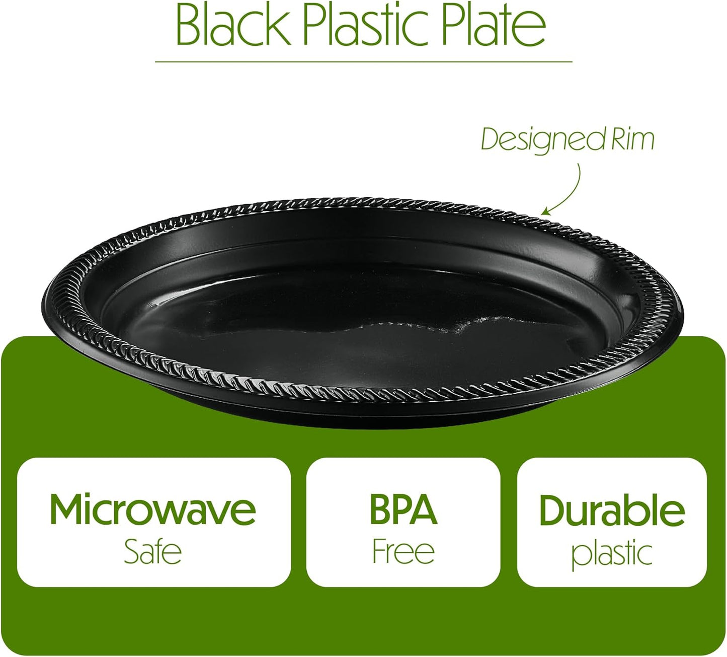PLASTICPRO 100 PCS Black Plastic Plates Light Weight 10'' Inch Plastic Dinner Plates Black Plates Disposable for Party and Wedding