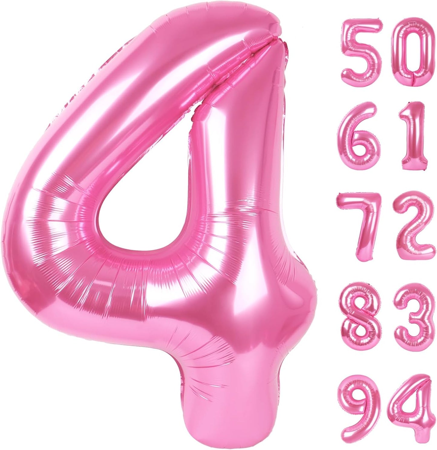 Pink 4 Balloon, Number Balloons 40 Inch, 4th Birthday Decorations for Girls Four Large Numbers for Party Decor, Number 4 Balloon
