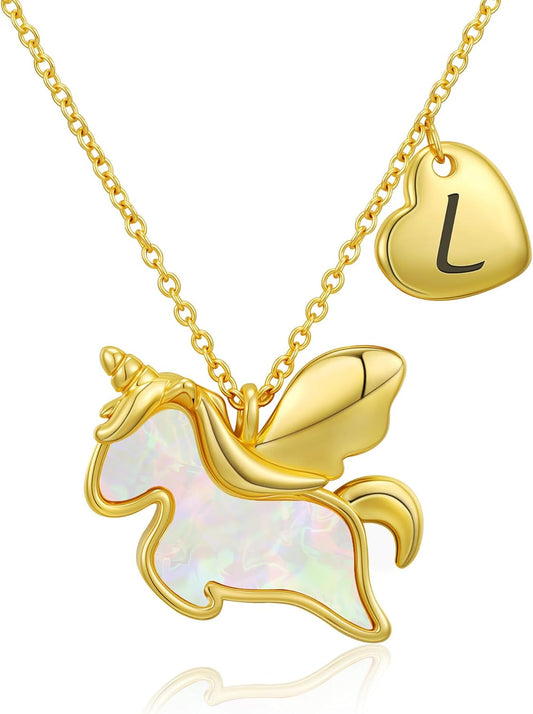 Unicorn Gifts for Girls - Unicorn Initial Pendant Necklace Jewelry, Christmas Birthday Gifts Ideas, Stocking Stuffers for Kids Teen Girls Daughter Age 5-15