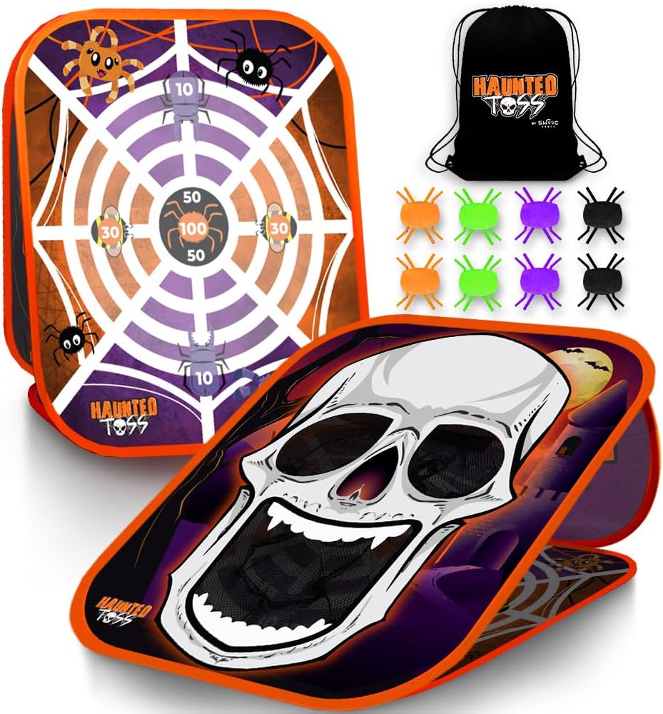 Swooc Games® - Haunted Toss™ | Halloween Games for Kids | 2-in-1 Bean Bag Toss Game | 5-Second Setup | Spooky Halloween Party Games for Kids | Fall Bean Bag Toss Cornhole | Carnival Party Activities