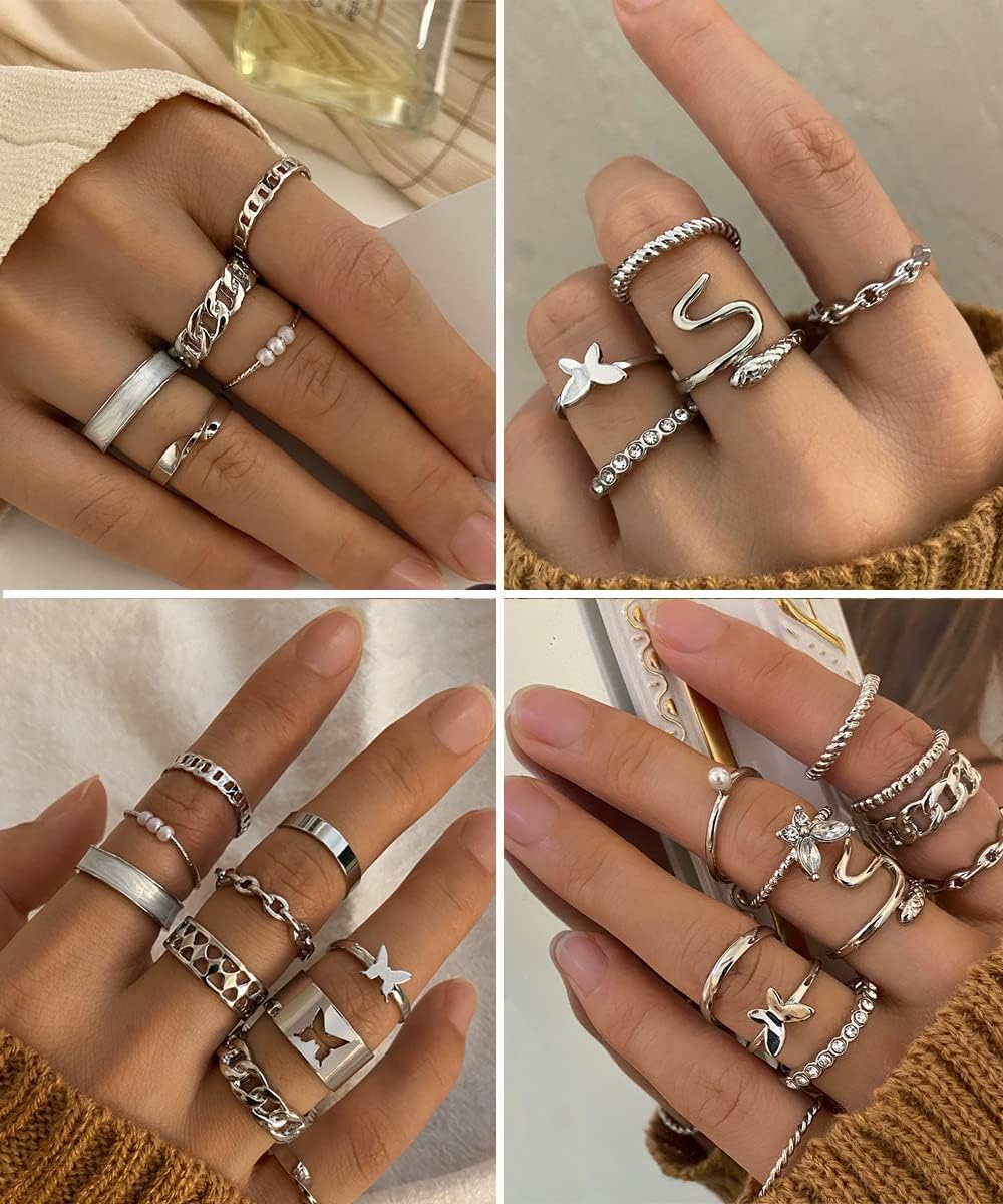 iF YOU 25 Pcs Gold Knuckle Ring Set for Women, Chunky Stackable Finger Midi Rings, Silver Simple Stacking Cute Rings Pack Trendy Stuff Jewelry Gift