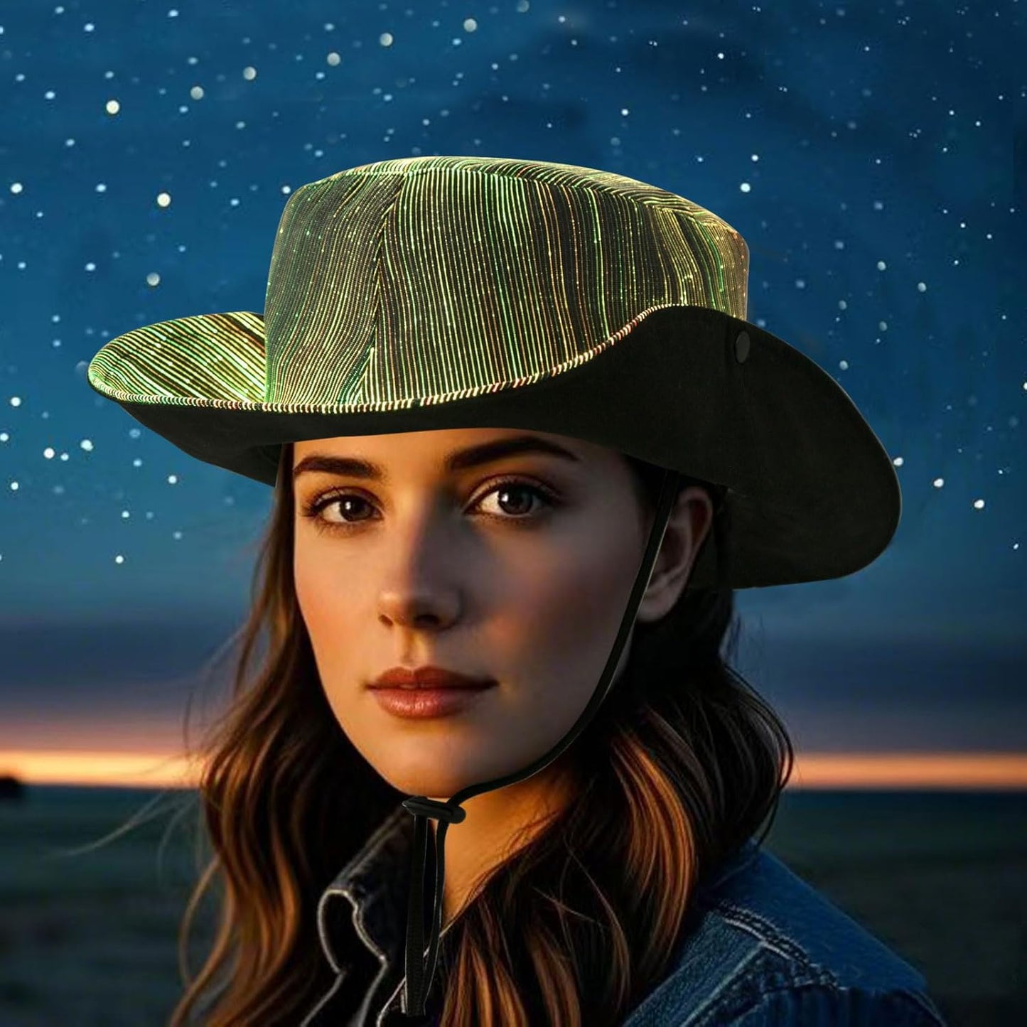 LED Bucket Hat, 7 Colors Rave LED Hats for Men Women Rechargeable Light up LED Cowboy Hat Wide Brim Neon Outfit for Party (Black)