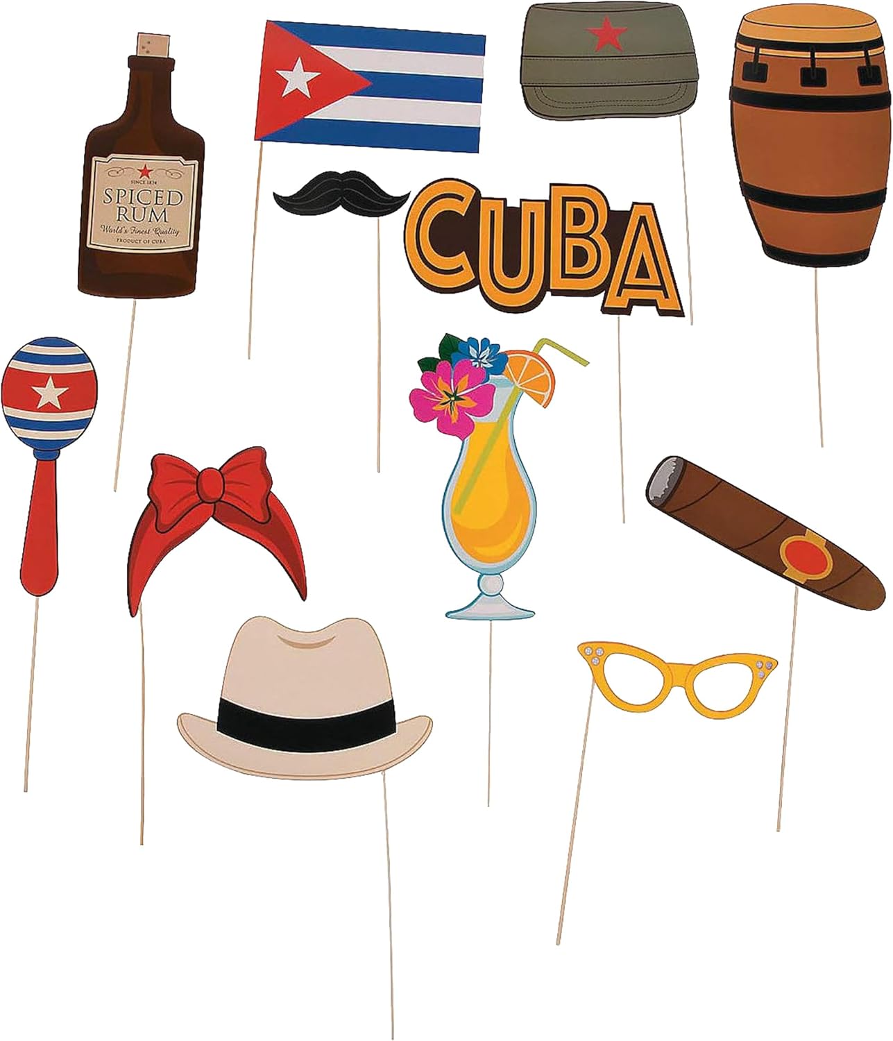 Havana Cuban Theme Party Photo Booth Props (Set of 12) Havana Nights Party Supplies