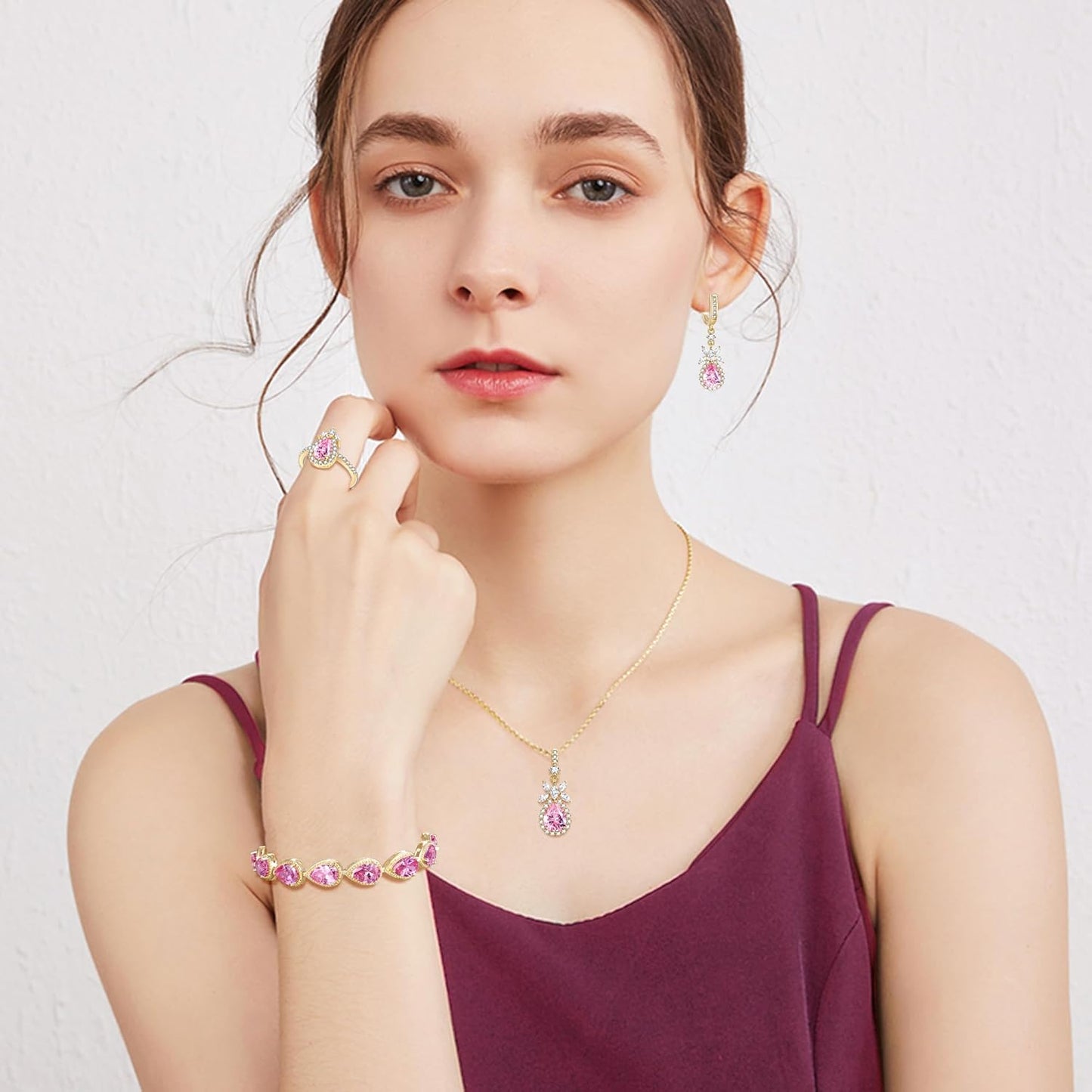 EleQueen Water Drop Pendant Necklace Long Dangle Earrings Tennis Bracelet Set, Sparkle Cubic Zirconia Teardrop Wedding Jewelry Sets for Bride Bridesmaid