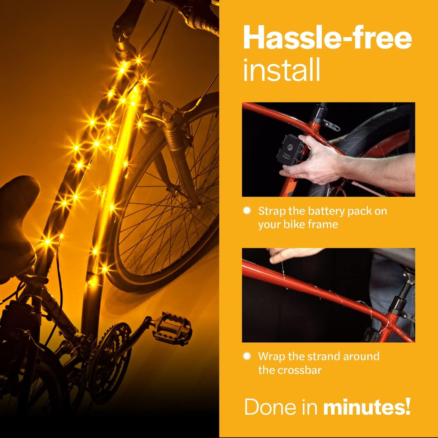 Brightz CosmicBrightz LED Bike Frame Rope Light - 6.5-Foot String Rope - Battery-Powered with On/Off Switch - Ultra Bright Color Keeps Your Ride Fun and Safe for Kids, Teens, & Adults