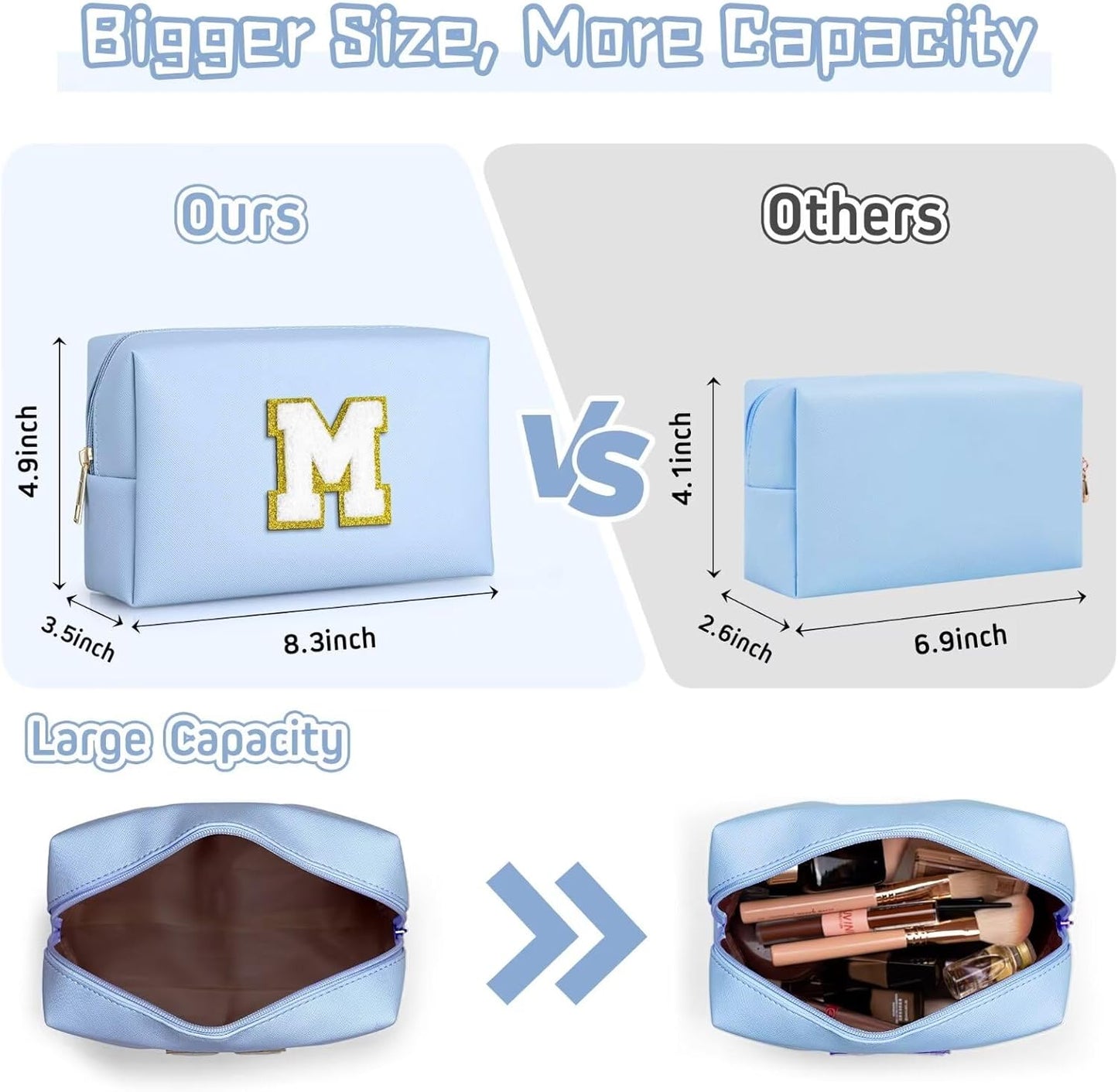 TOPEAST Preppy Stuff Cute Makeup Bag Small Cosmetic Bag Travel Toiletry Bag, Personalized Birthday Wedding Gifts for Mom Teacher Friends Bridesmaids, Preppy Travel Stuff for Girls (Sky Blue N)