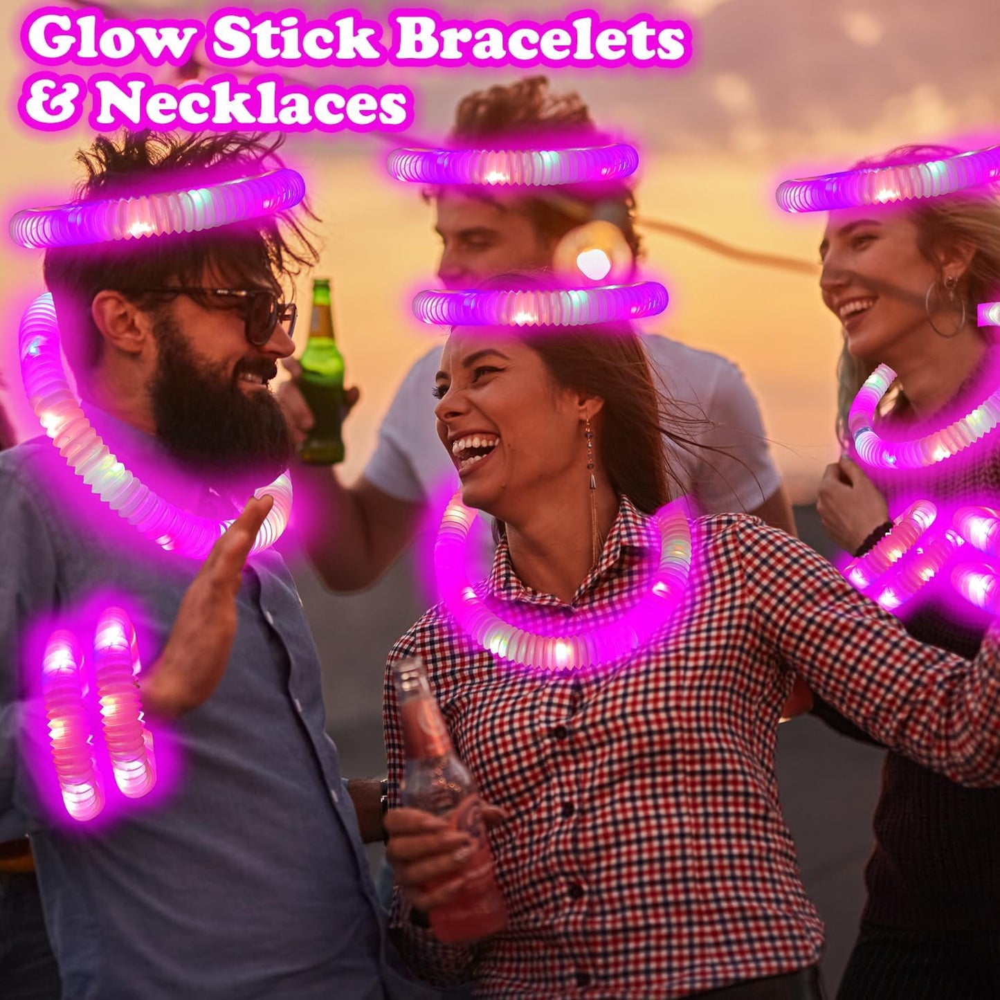 24 PCS Pink Glow Sticks Party Favors for Kids,LED Light up Pop Tubes for Toddlers, Christmas Neon Necklaces Bracelets Accessories,Glow Birthday Dance Wedding Camping Party Supplies Decorations