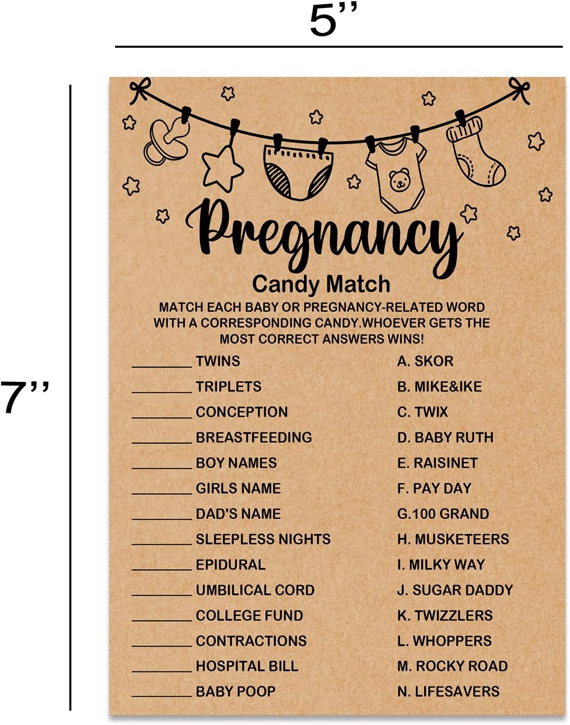 Baby Shower Game, Pregnancy Candy Match, 30 Game Cards Included, Kraft, Medium