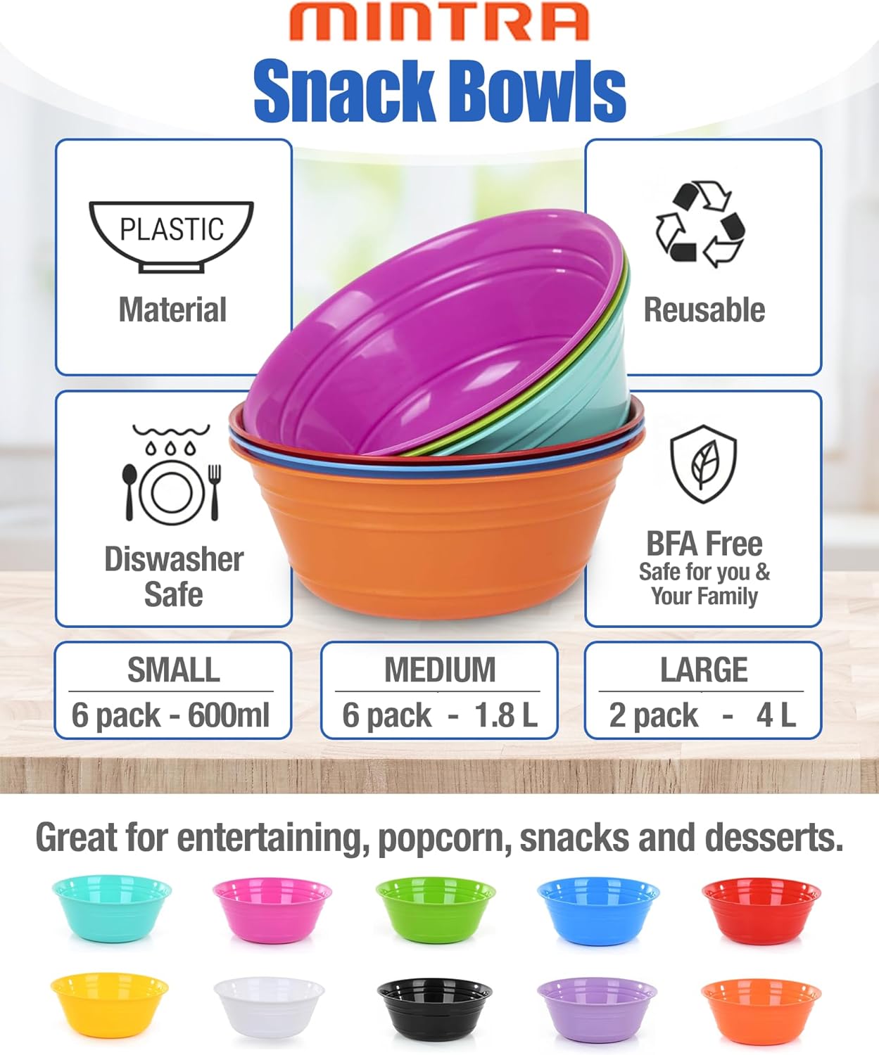 Mintra Home Snack Bowls (Large 2pk (4L), Lavender)