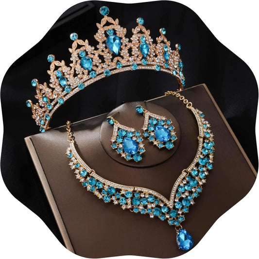 Crowns and Tiaras jewelry sets for Wedding princess birthday party Halloween Prom Pageant Jewelry for Women Crystal Bridal Jewelry Set for women