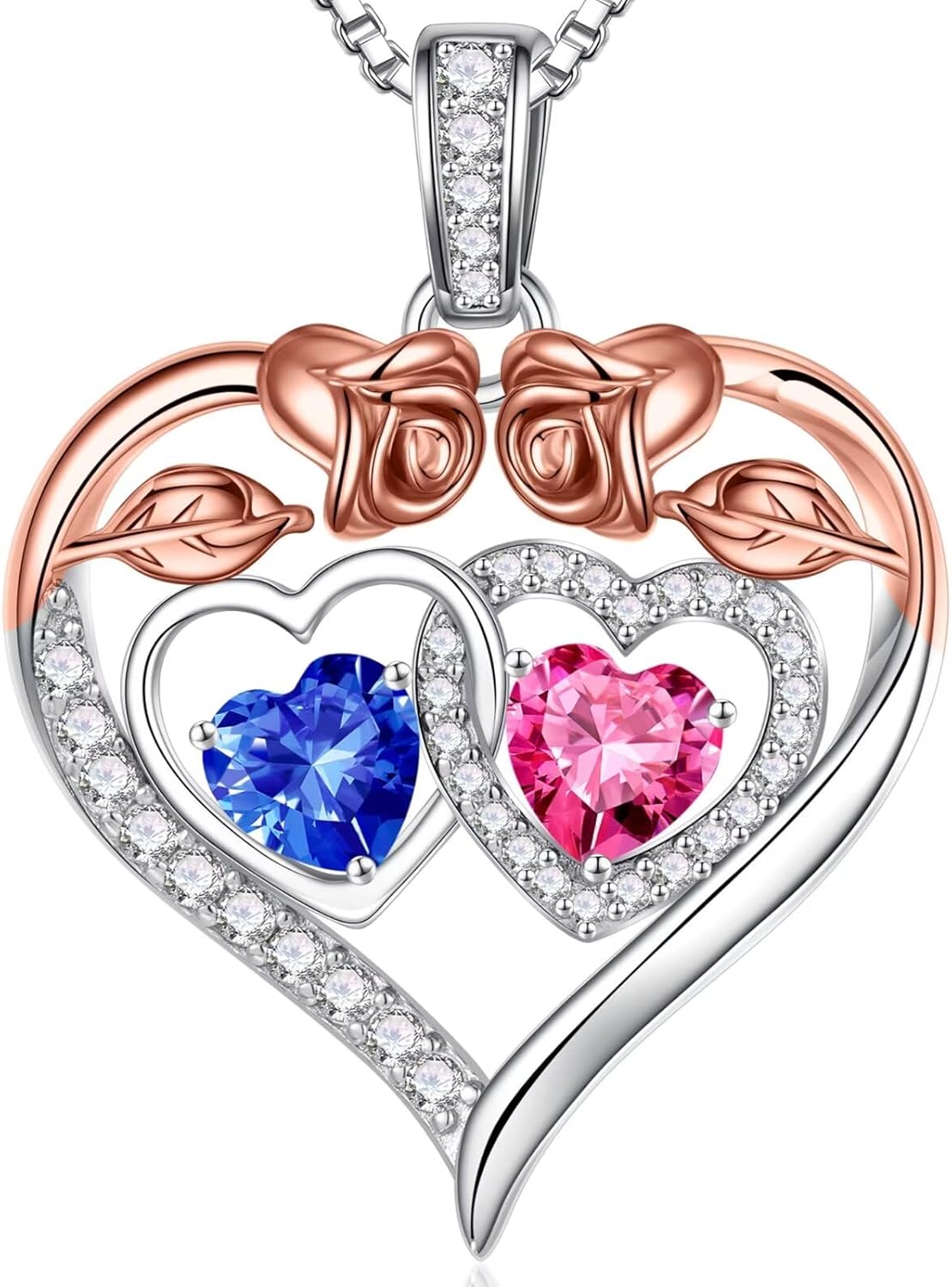 Iefil Double Birthstone Necklace Gifts for Wife Girlfriend Her Women, Birthstone Jewelry Gemstone Valentines Birthday Gifts for Her Women Wife Mom Grandma