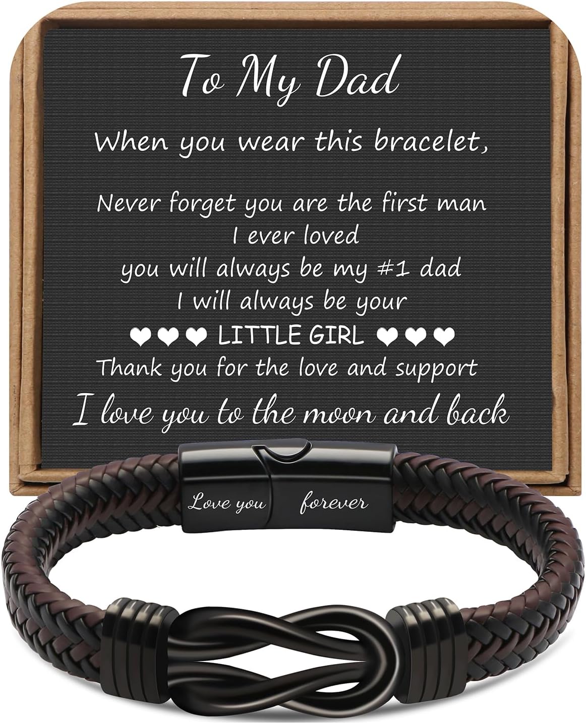 𝗞𝗻𝗼𝘁 𝗕𝗿𝗮𝗰𝗲𝗹𝗲𝘁 𝗚𝗶𝗳𝘁𝘀 𝗳𝗼𝗿 𝗠𝗲𝗻 Brown Braided Leather Stainless Steel Infinity Bracelets Lettering Love You Forever Gifts for Son Grandson Husband Boyfriend Brother Always Linked Together