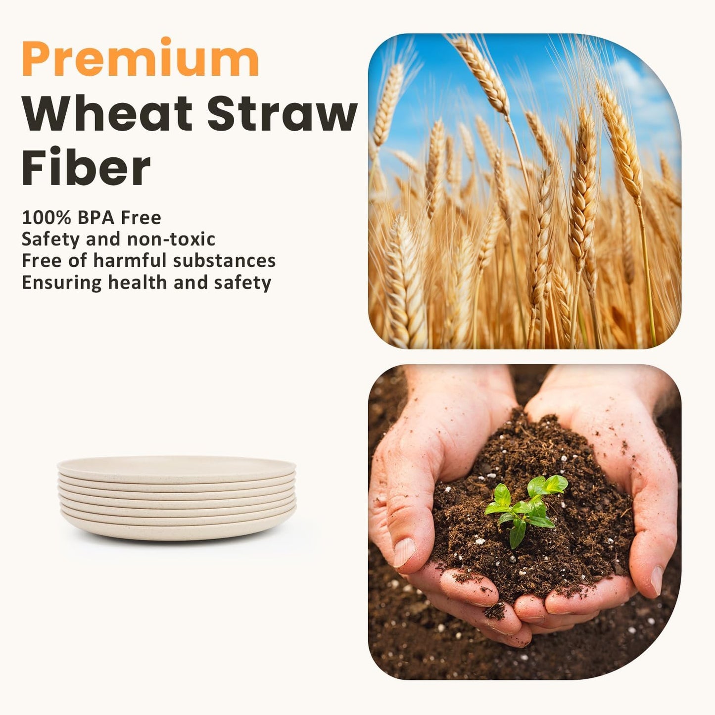 Homienly Small Plates Set of 8, Wheat Straw Plates, 5.7 Inch Lightweight Unbreakable MIni Dessert Plate, Microwave and Dishwasher Safe Small Plate Set - Beige