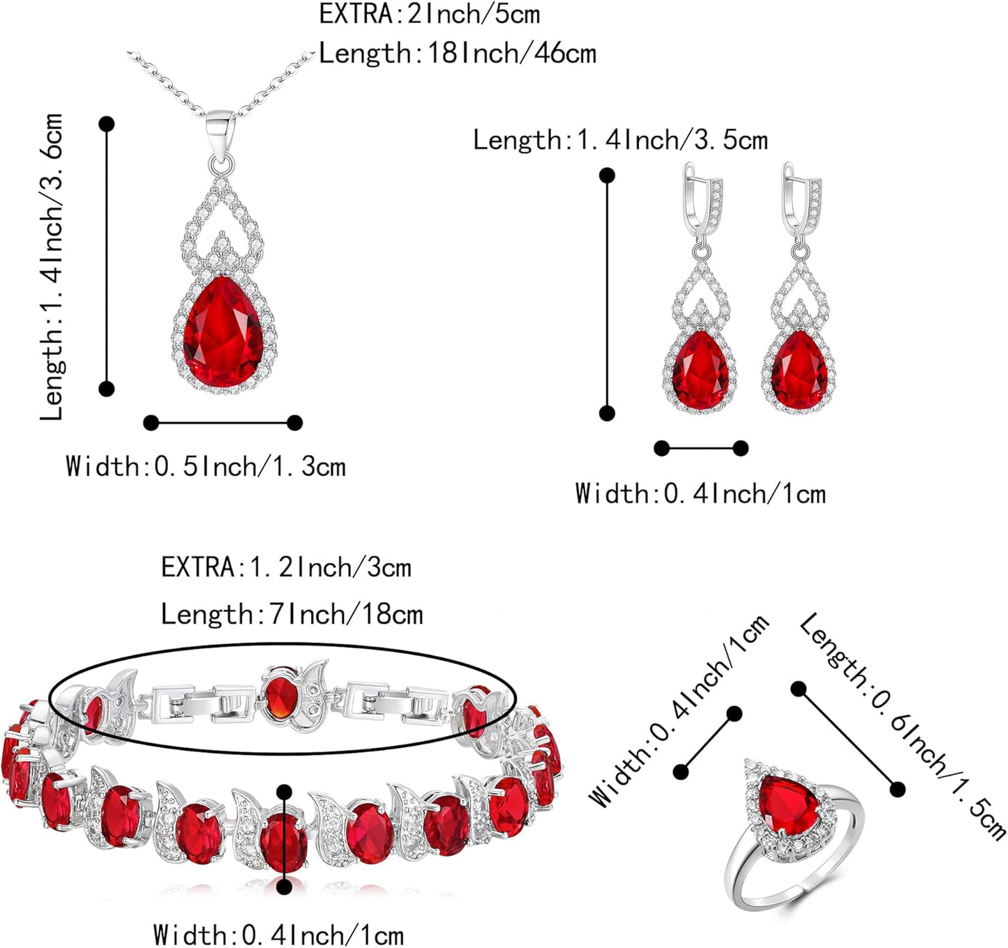 BriLove Wedding Jewelry Set for Women Bride Bridesmaid, Gorgeous Cubic Zirconia Teardrop Necklace Earrings Bracelet Adjustable Ring Jewelry Gift for Birthday/Anniversary/Mother’s Day