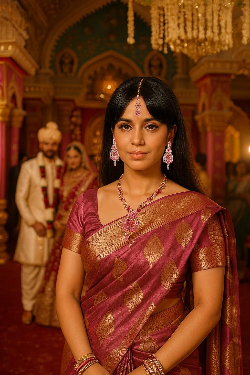 Touchstone Indian jewelry sets for women maang tikka wedding guest gold necklace bollywood jewellery set pageant elegant prom bride accessories western crystal chunky rhinestone necklaces