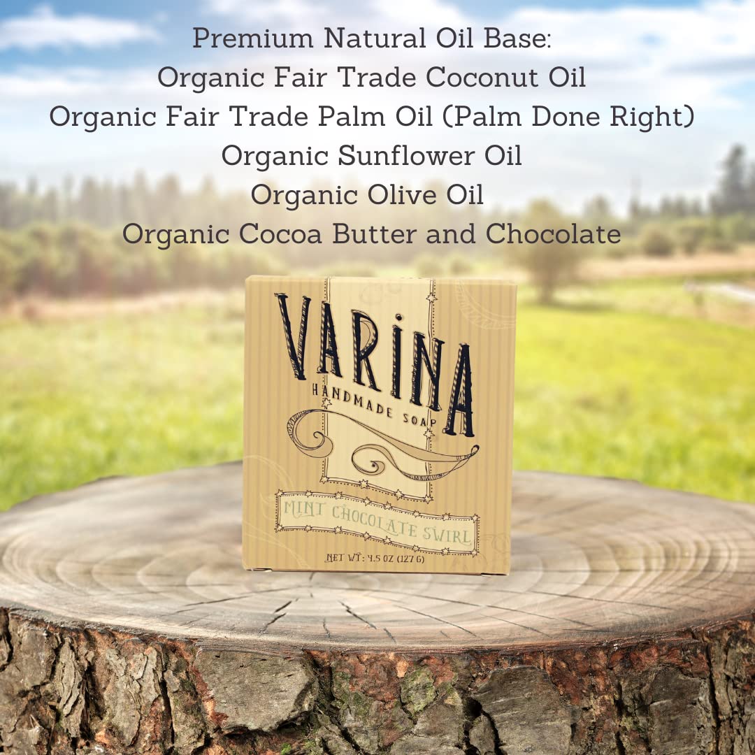 Organic Mint Chocolate Swirl Bar Soap - Gentle Cleansing for Sensitive Skin, Herbal and Mint - 3 Pack - Experience Healthy and Glowing Skin