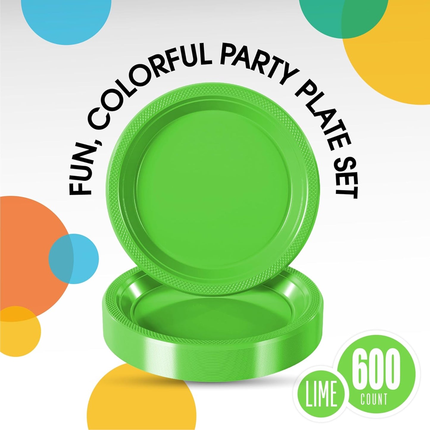 Party Solids Lime Green Plastic Plates Bulk 7" Lime Green Disposable Plates For Party Supplies 600 Pieces Disposable Dinner Plate Heavy Duty 350 GSM Plate Sets, Plastic Dinnerware Sets