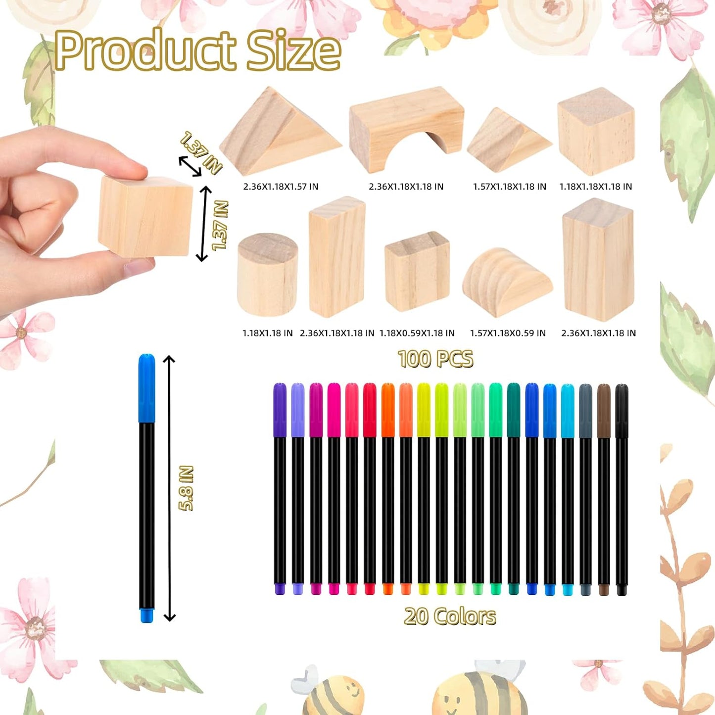 141 Pcs Baby Shower Game Sign Set Includes Decorative Square Signs 100 DIY Blank Wooden Blocks 20 Paint Markers(Garden)