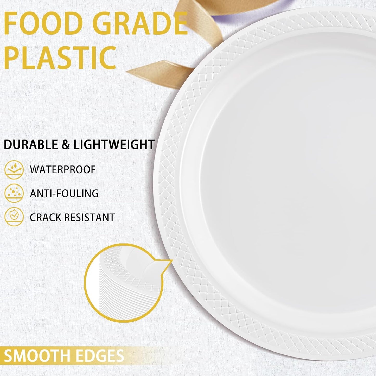 WELLIFE 7 Inch White Dessert Plates 150 Count, White Plastic Disposable Plates for Party Dessert Appetizers Salad Wedding Engagement Birthday