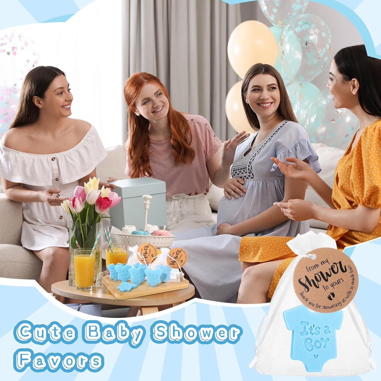 25 Sets Baby Shower Soap Favors for Guests - Boy Girl Mini Handmade Soaps with Thank You Tags and Organza Bags for Shower Gender Reveal Party Favors(Blue,Baby Shirt)