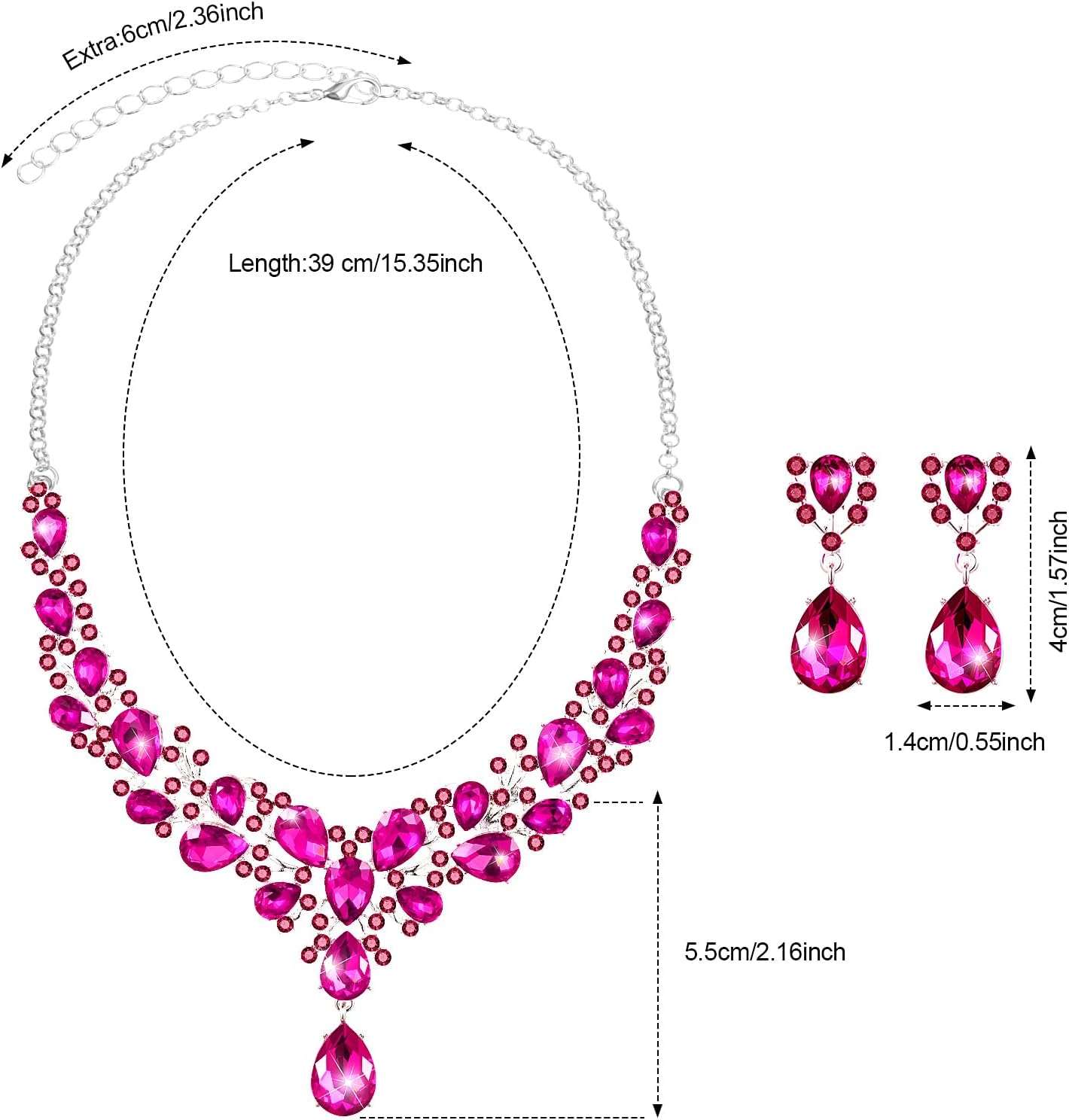 Hicarer Bridal Teardrop Cluster Crystal Jewelry Set for Women Necklace Earrings Wedding