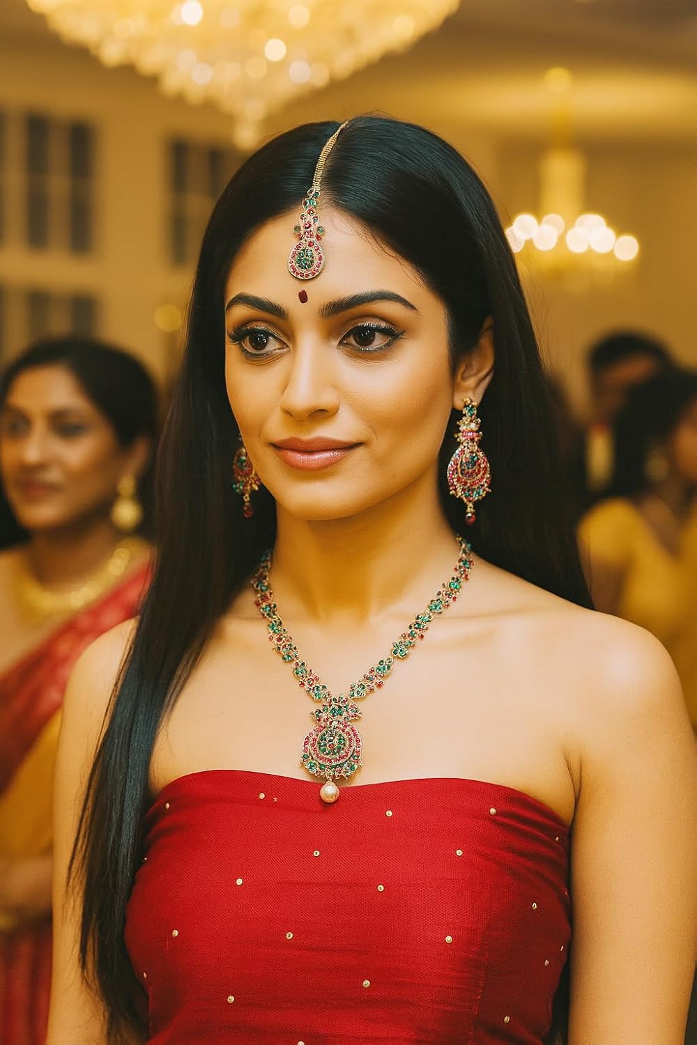 Touchstone Indian jewelry sets for women maang tikka wedding guest gold necklace bollywood jewellery set pageant elegant prom bride accessories western crystal chunky rhinestone necklaces