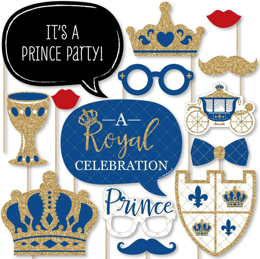 Big Dot of Happiness Royal Prince Charming - Baby Shower or Birthday Party Photo Booth Props Kit - 20 Count